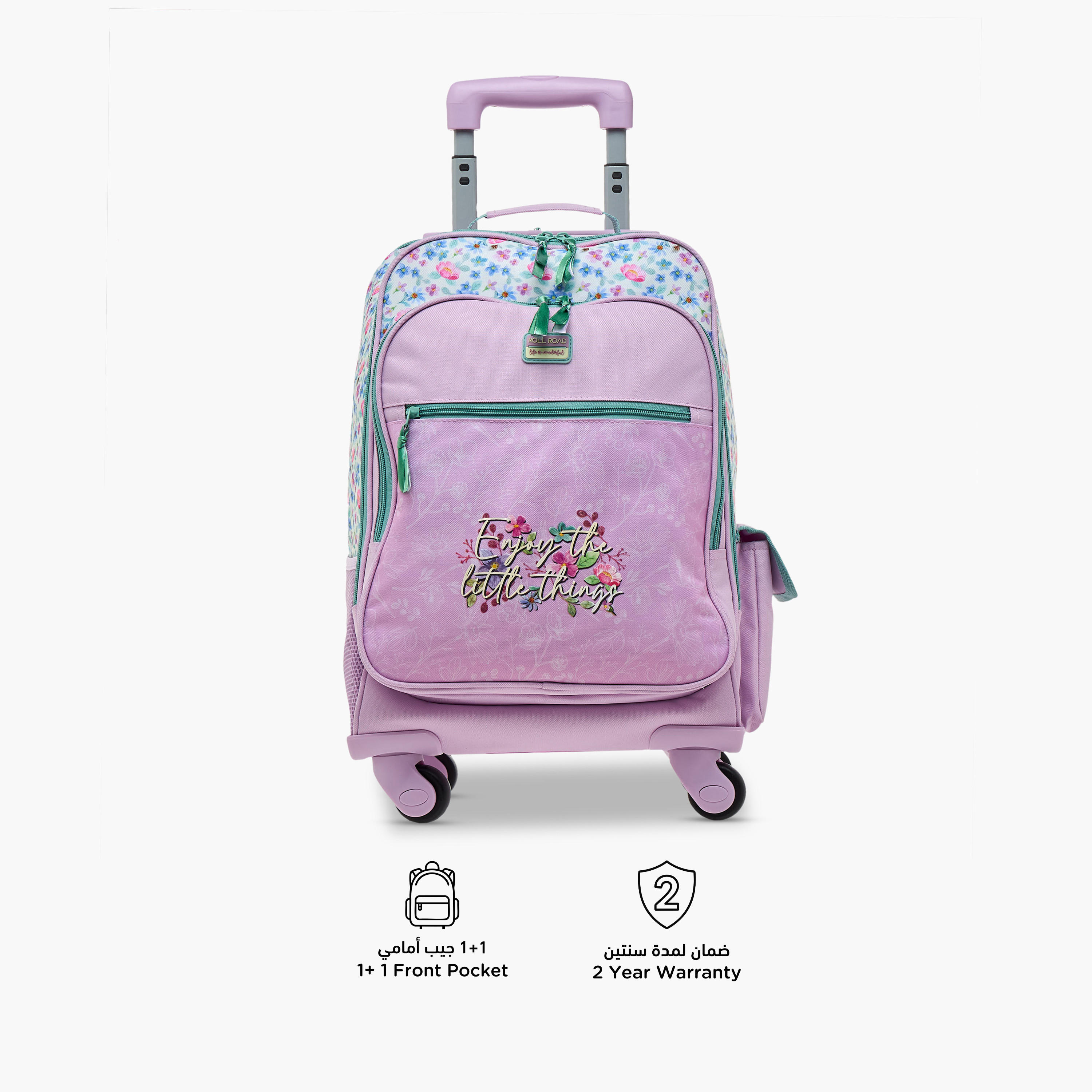 Roll Road Floral Trolley Bag for Girls 8-13 Years with Retractable Handle -school-bagsandbackpacks-trolleybags-image-4