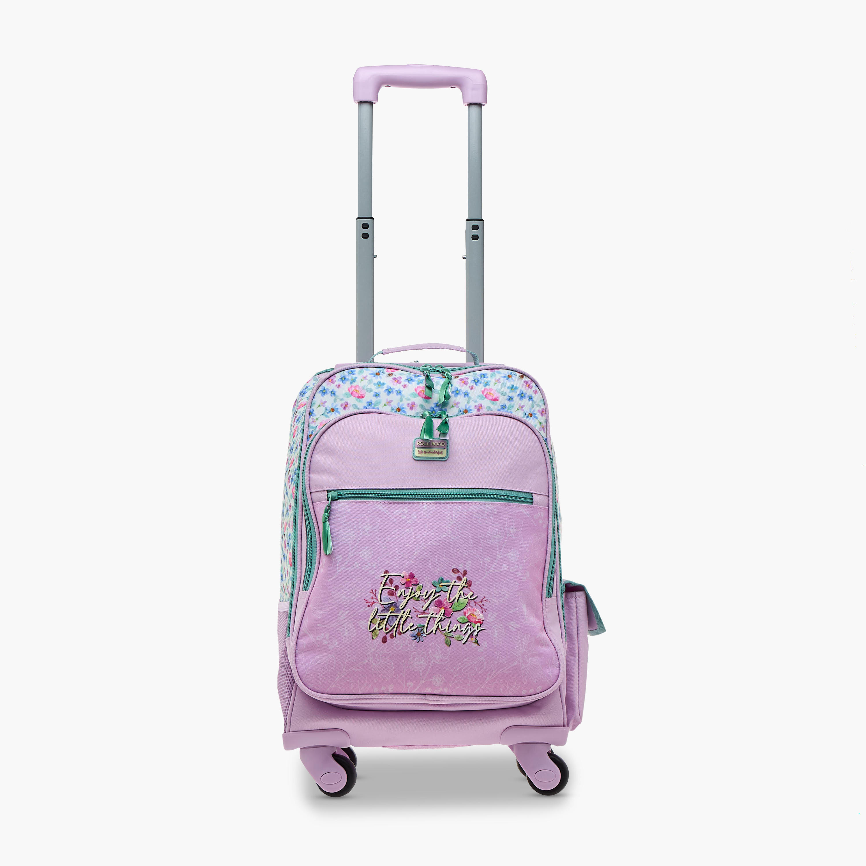 Roll Road Floral Trolley Bag for Girls 8-13 Years with Retractable Handle -school-bagsandbackpacks-trolleybags-image-7