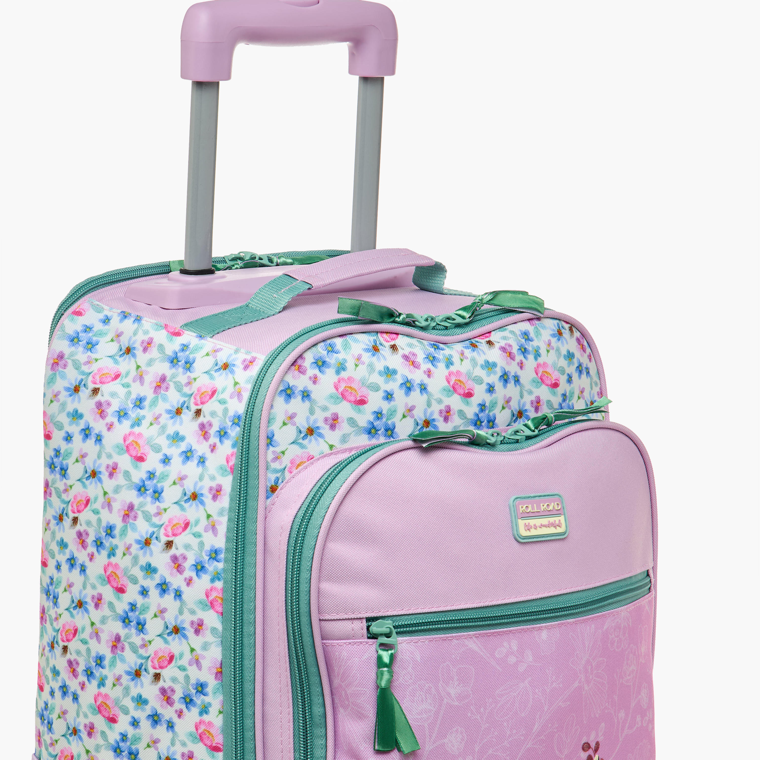شنطة ترولي للبنات 8-13 سنة بمقبض قابل للسحب وتصميم زهري من رول رود-school-bagsandbackpacks-trolleybags-image-9