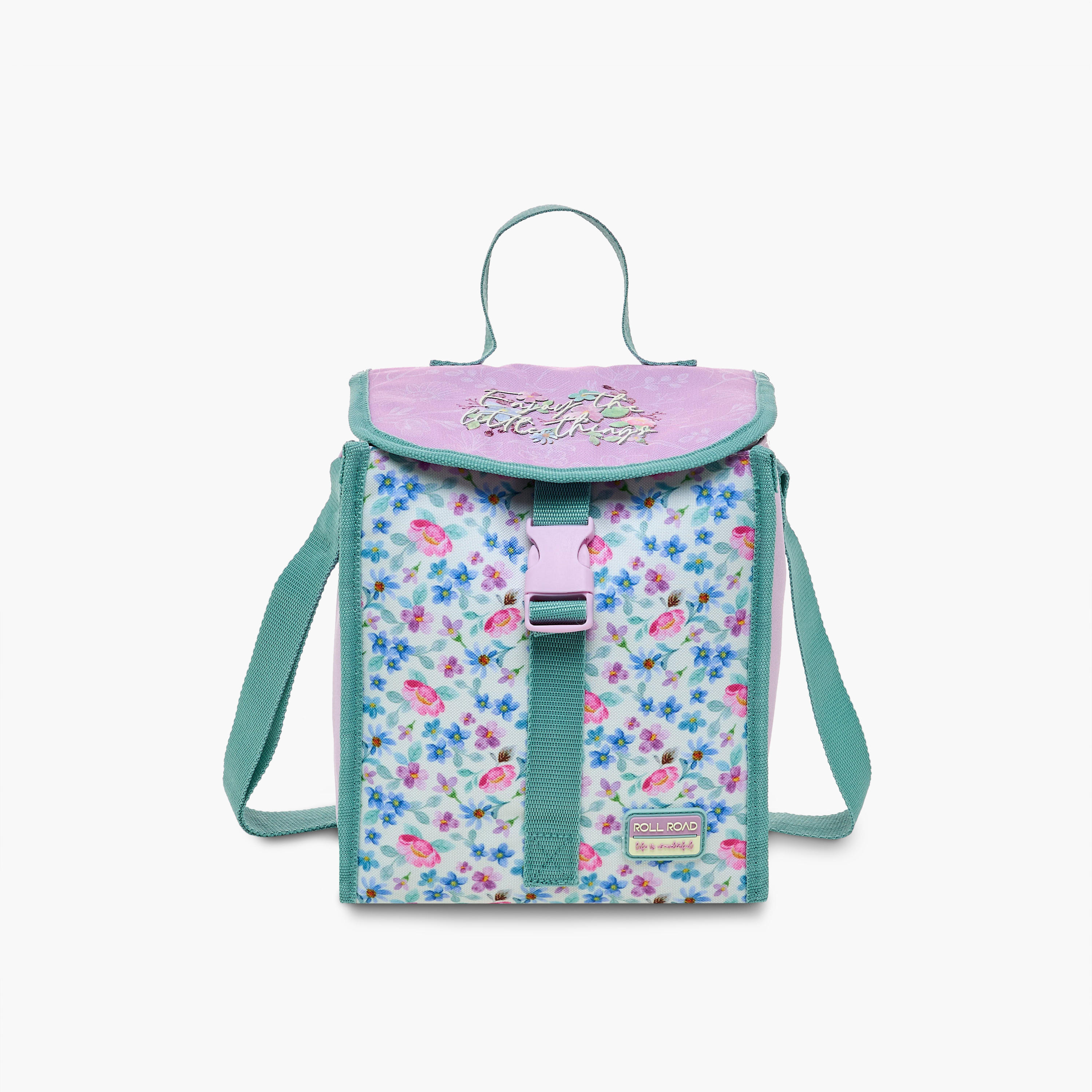 Roll Road Floral Print Lunch Bag with Handle and Side Release Buckle Closure-school-lunchessentials-lunchbags-image-1