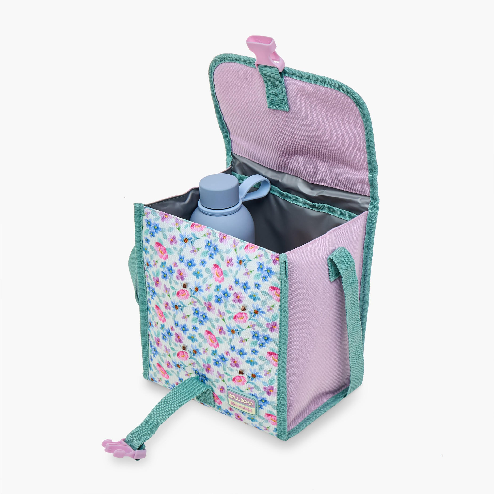 Roll Road Floral Print Lunch Bag with Handle and Side Release Buckle Closure-school-lunchessentials-lunchbags-image-7