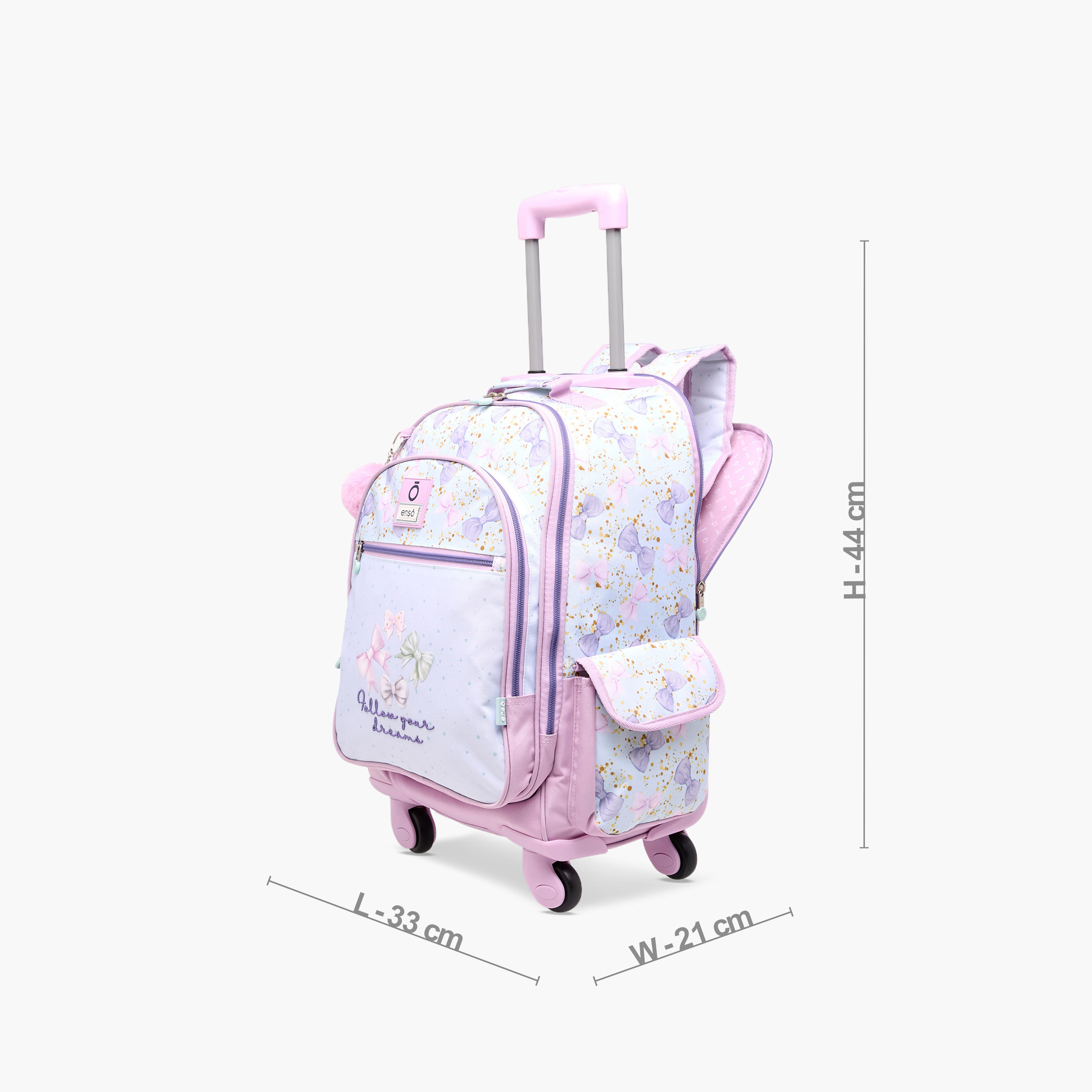 Enso Bow Trolley Bag for Girls 8-13 Years with Retractable Handle -school-bagsandbackpacks-trolleybags-image-2