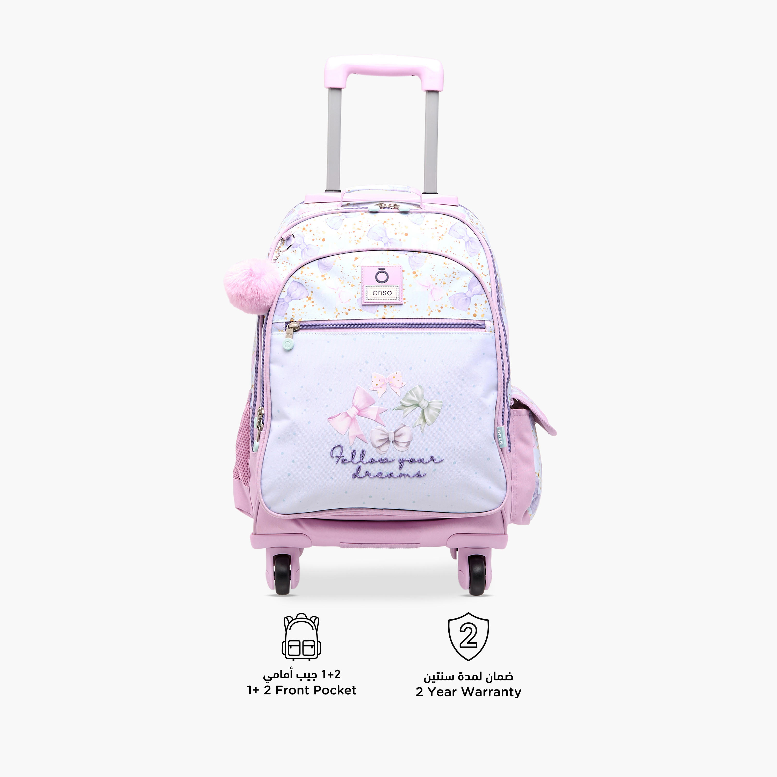 Enso Bow Trolley Bag for Girls 8-13 Years with Retractable Handle -school-bagsandbackpacks-trolleybags-image-4