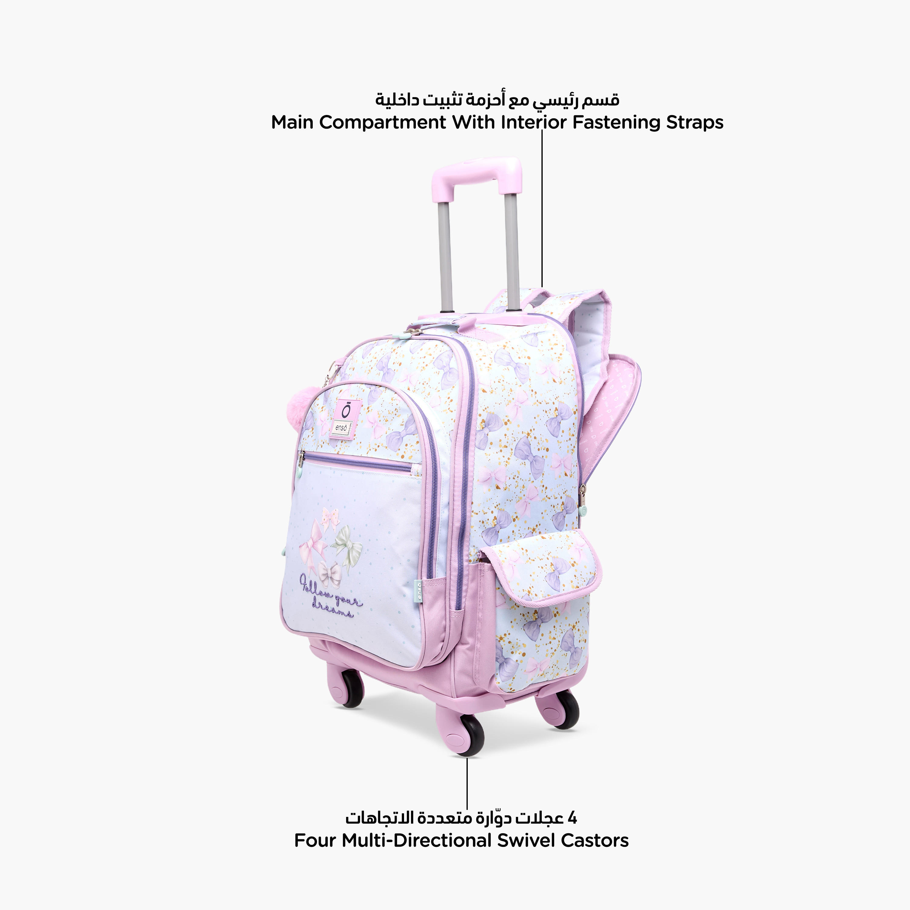 Enso Bow Trolley Bag for Girls 8-13 Years with Retractable Handle -school-bagsandbackpacks-trolleybags-image-6