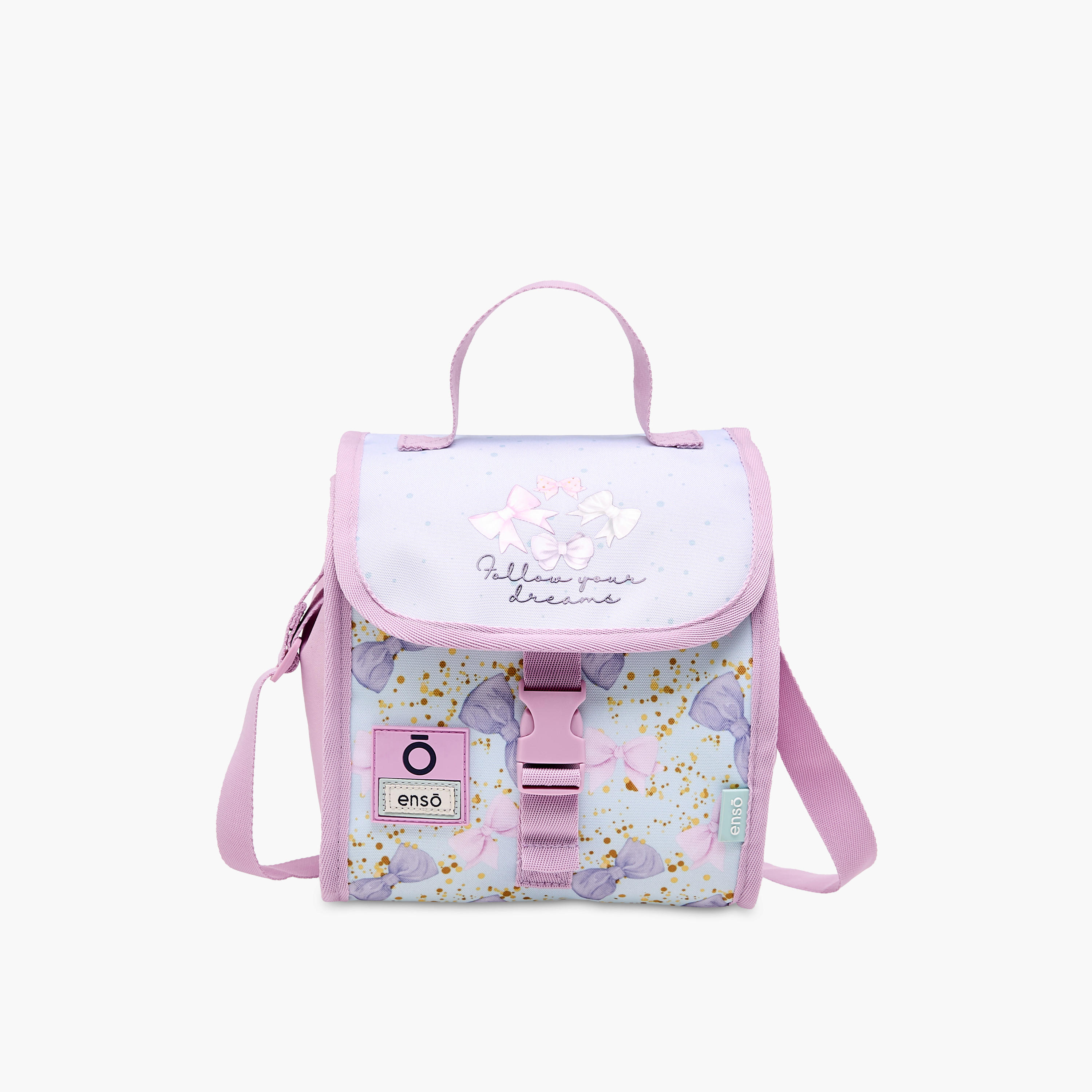 Enso Bow Print Lunch Bag with Buckle Closure-school-lunchessentials-lunchbags-image-1