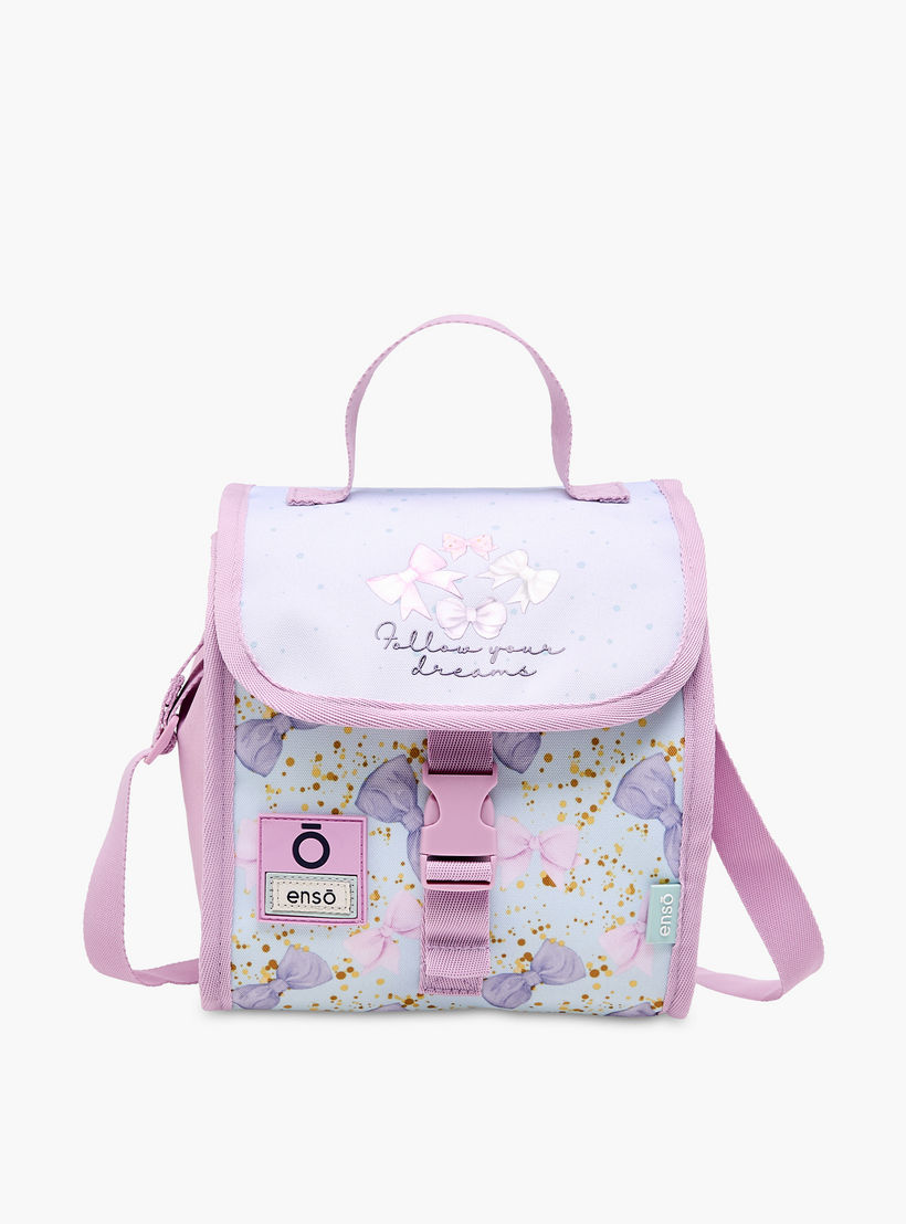 Enso Bow Print Lunch Bag with Buckle Closure-school-lunchessentials-lunchbags-image-1