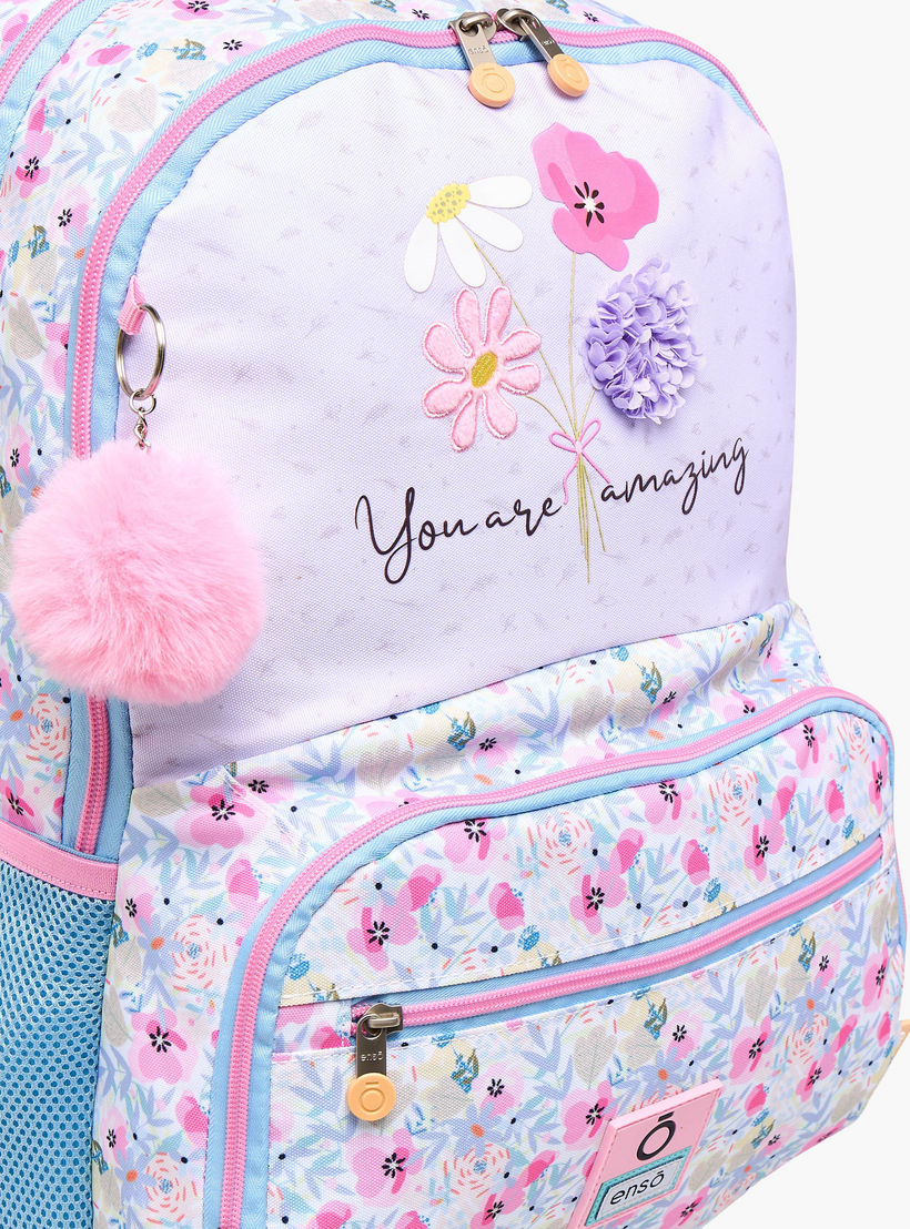 شنطة ظهر بطبعات أزهار مع حمالات كتف قابلة للتعديل وسحاب إغلاق - 33×46×17 سم-school-bagsandbackpacks-backpacks-image-9