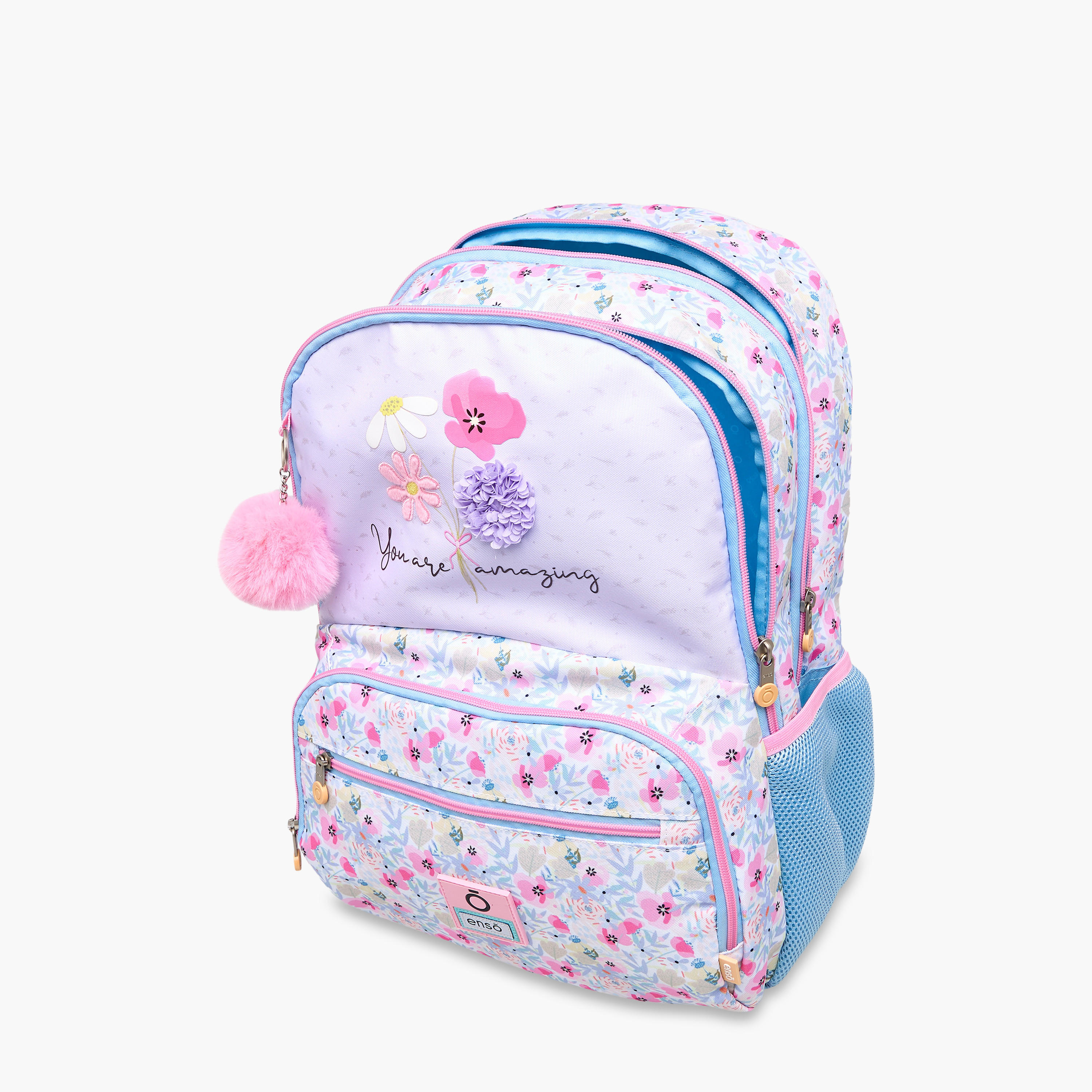 شنطة ظهر بطبعات أزهار مع حمالات كتف قابلة للتعديل وسحاب إغلاق - 33×46×17 سم-school-bagsandbackpacks-backpacks-image-10