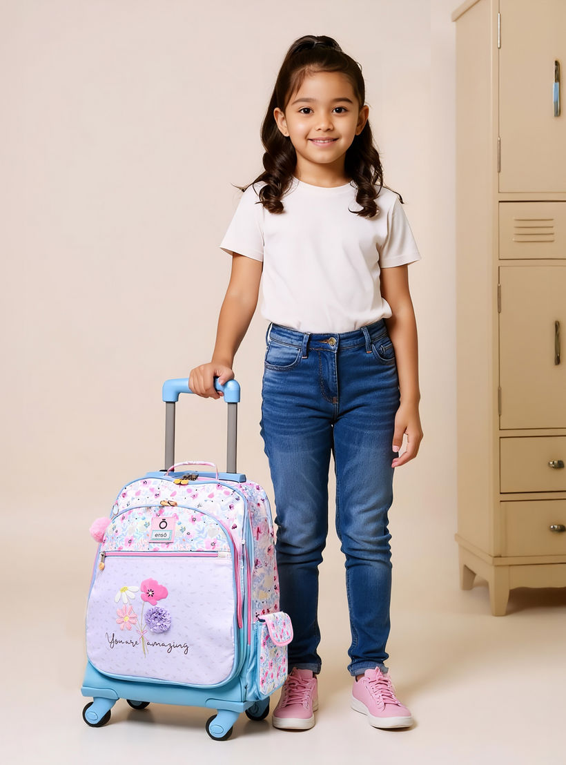 Enso Floral Trolley Bag for Girls 8-13 Years with Retractable Handle -school-bagsandbackpacks-trolleybags-image-2