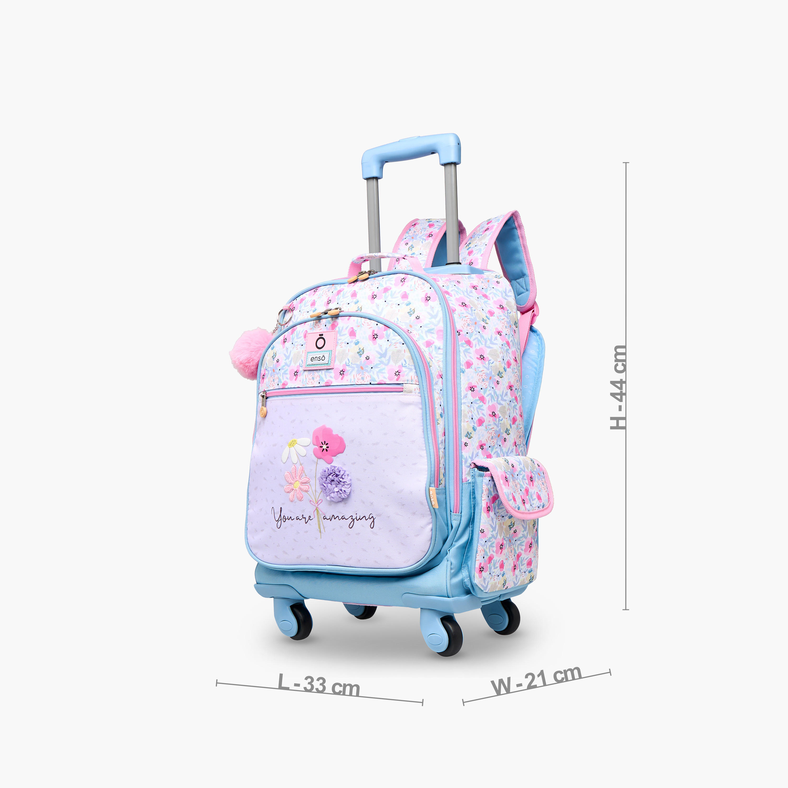 Enso Floral Trolley Bag for Girls 8-13 Years with Retractable Handle -school-bagsandbackpacks-trolleybags-image-4