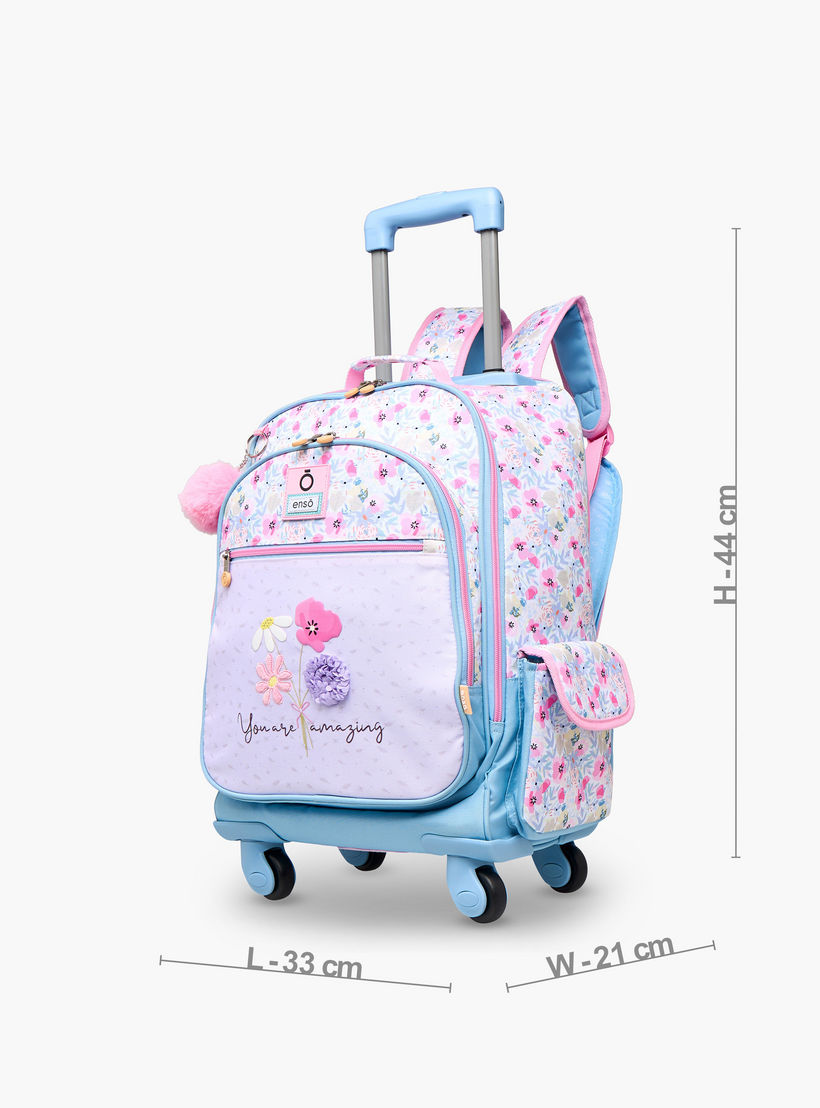 Enso Floral Trolley Bag for Girls 8-13 Years with Retractable Handle -school-bagsandbackpacks-trolleybags-image-4