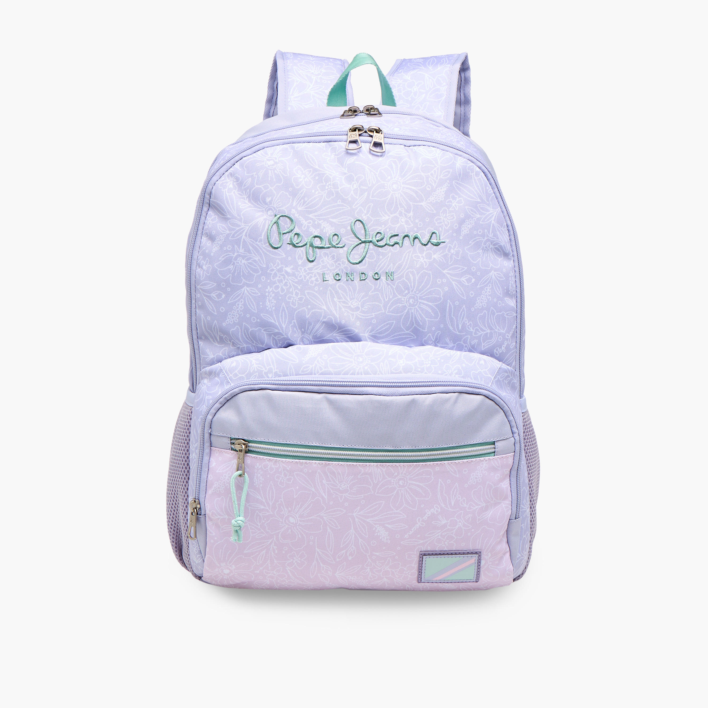 Pepe Jeans Floral Print Backpack with Adjustable Straps and Zip Closure - 33x46x17 cms-school-bagsandbackpacks-backpacks-image-1