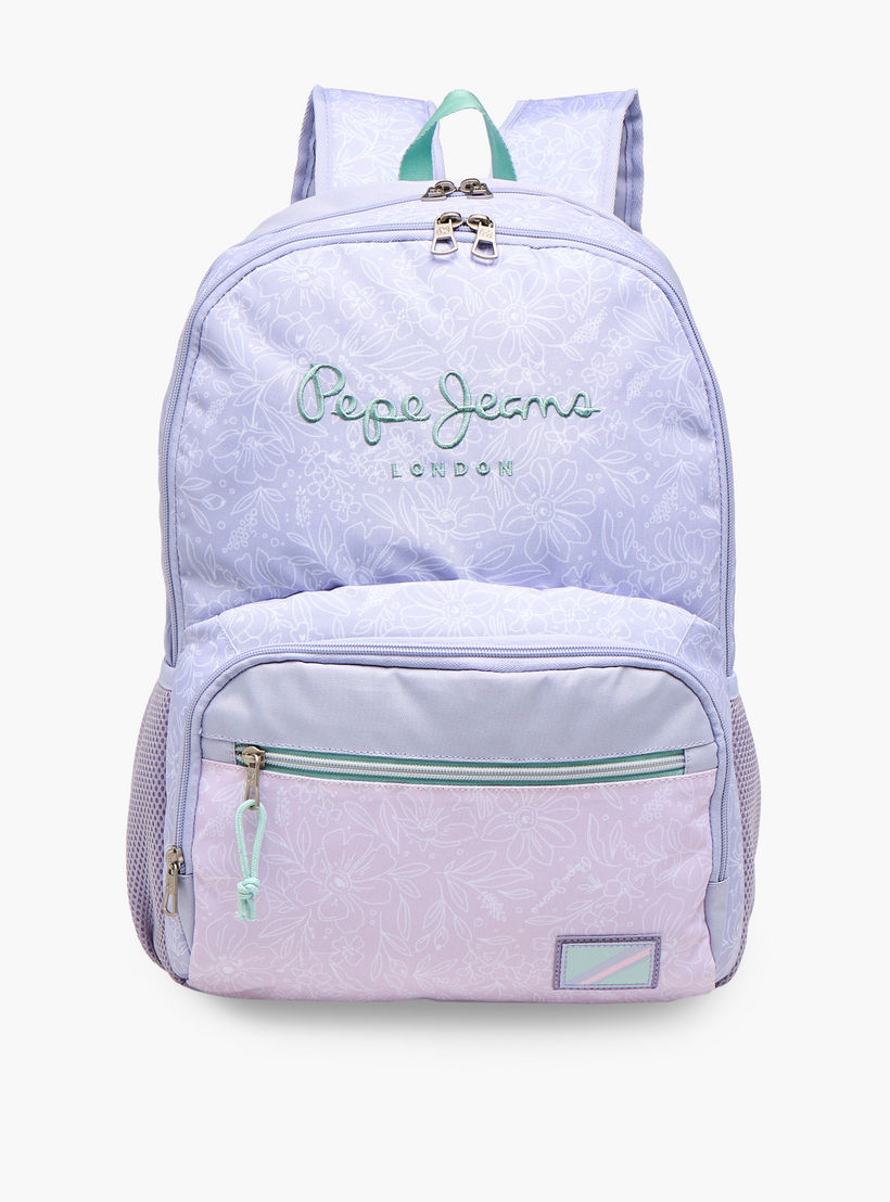 Pepe Jeans Floral Print Backpack with Adjustable Straps and Zip Closure - 33x46x17 cms-school-bagsandbackpacks-backpacks-image-1