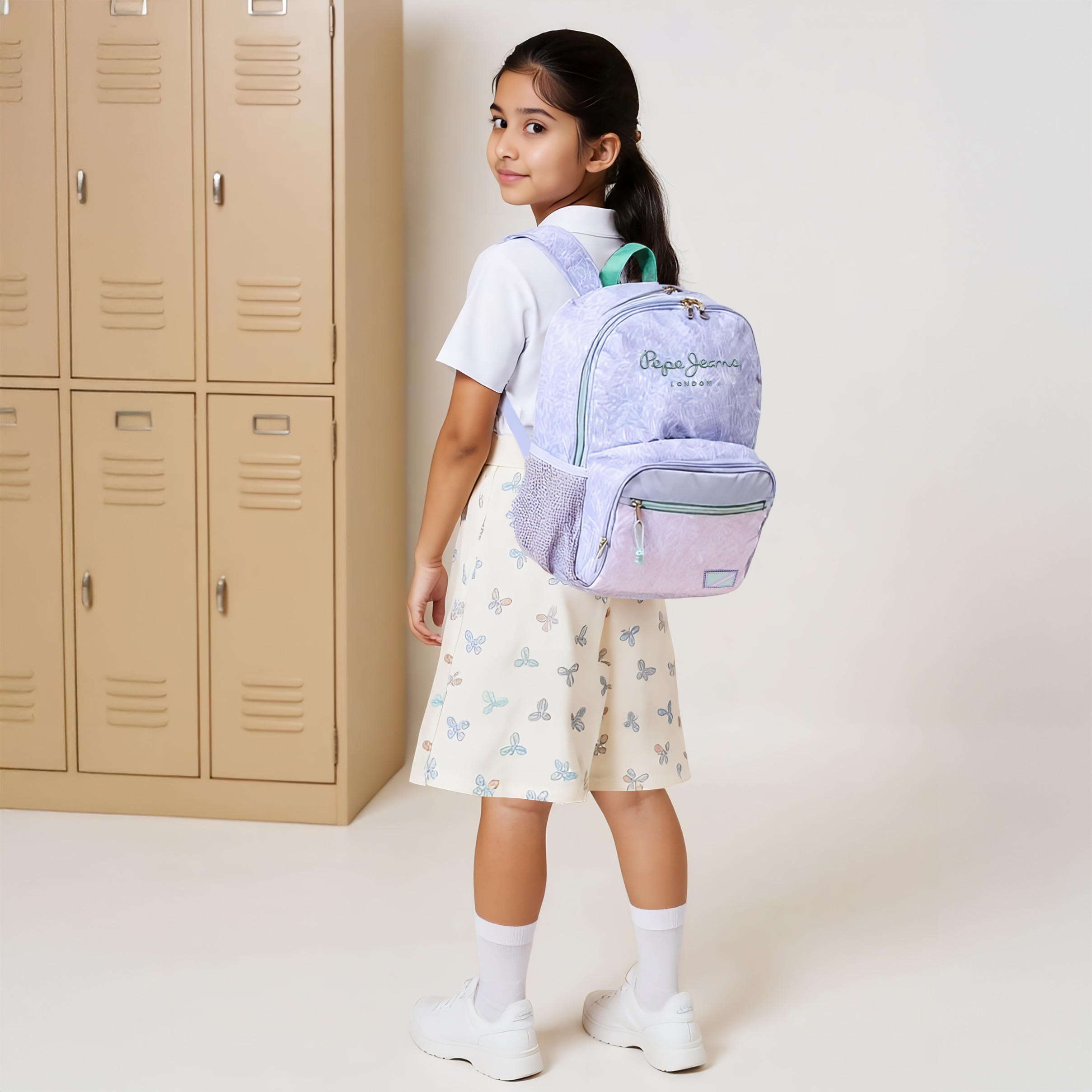 Pepe Jeans Floral Print Backpack with Adjustable Straps and Zip Closure - 33x46x17 cms-school-bagsandbackpacks-backpacks-image-2