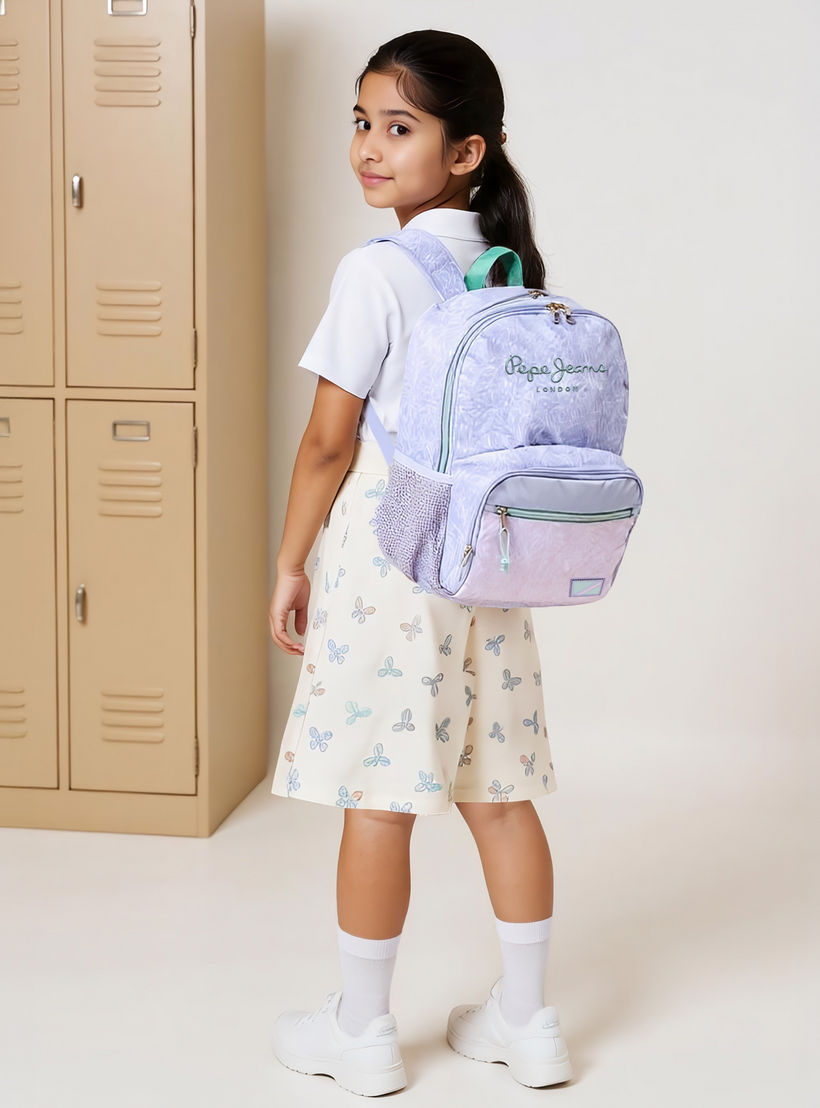 Pepe Jeans Floral Print Backpack with Adjustable Straps and Zip Closure - 33x46x17 cms-school-bagsandbackpacks-backpacks-image-2
