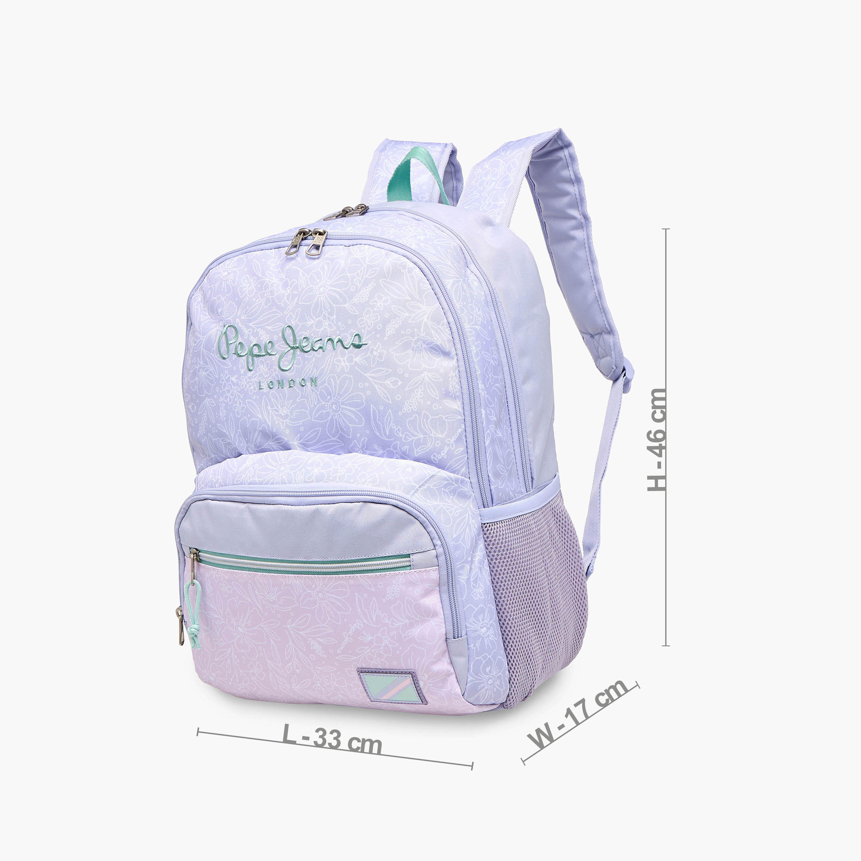 Pepe Jeans Floral Print Backpack with Adjustable Straps and Zip Closure - 33x46x17 cms-school-bagsandbackpacks-backpacks-image-4