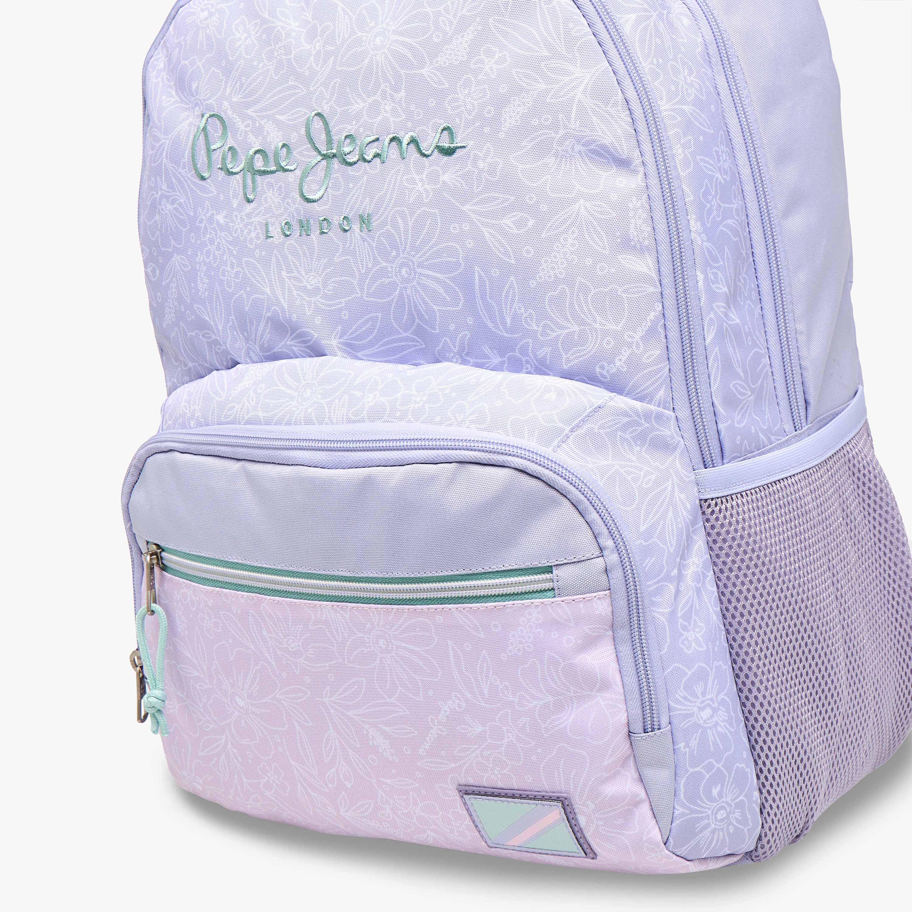 Pepe Jeans Floral Print Backpack with Adjustable Straps and Zip Closure - 33x46x17 cms-school-bagsandbackpacks-backpacks-image-9