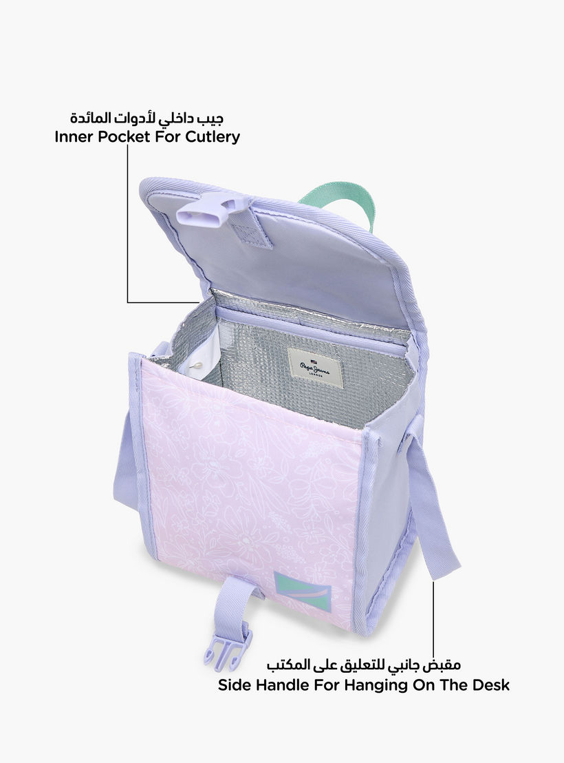 Pepe Jeans Floral Print Lunch Bag with Adjustable Strap and Buckle Closure-school-lunchessentials-lunchbags-image-6