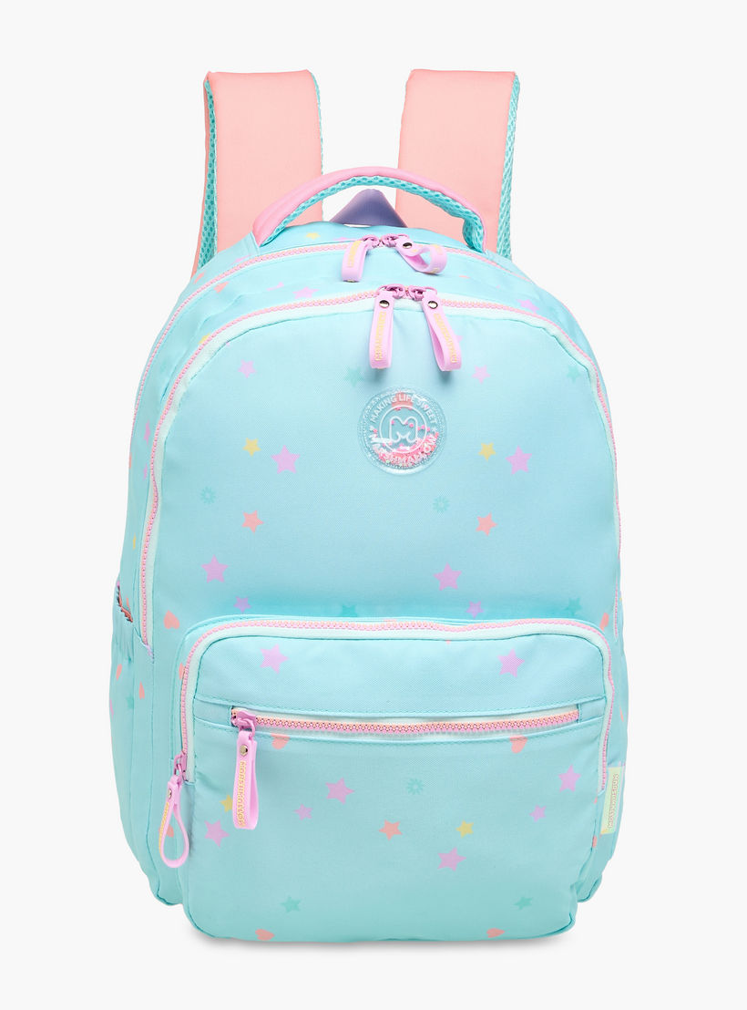MARSHMALLOW All-Over Star Print Backpack with Adjustable Straps and Zip Closure - 33x43x16 cms-school-bagsandbackpacks-backpacks-image-1