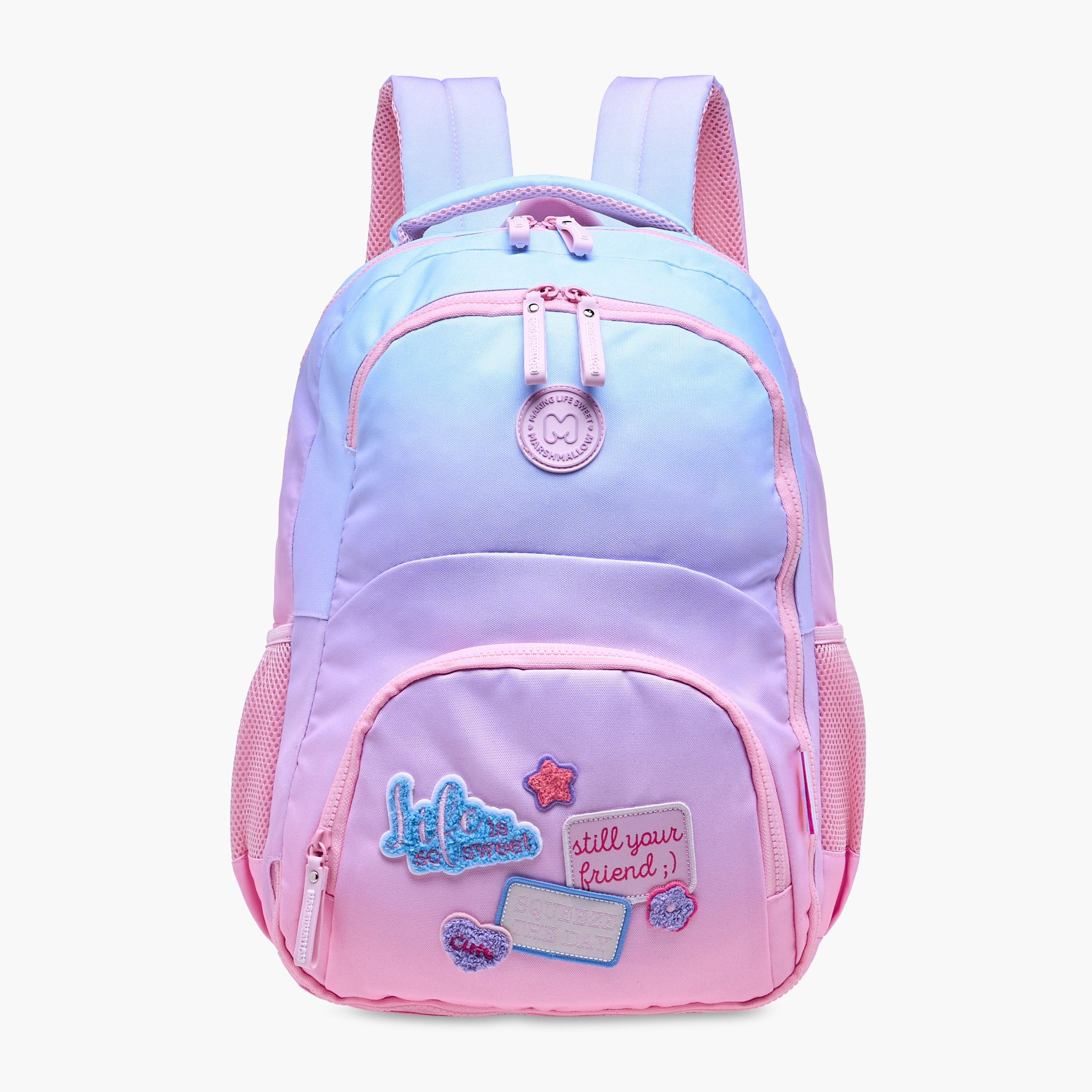 MARSHMALLOW Applique Patch Detail Backpack with Adjustable Shoulder Straps - 33x43x16 cm-school-bagsandbackpacks-backpacks-image-1