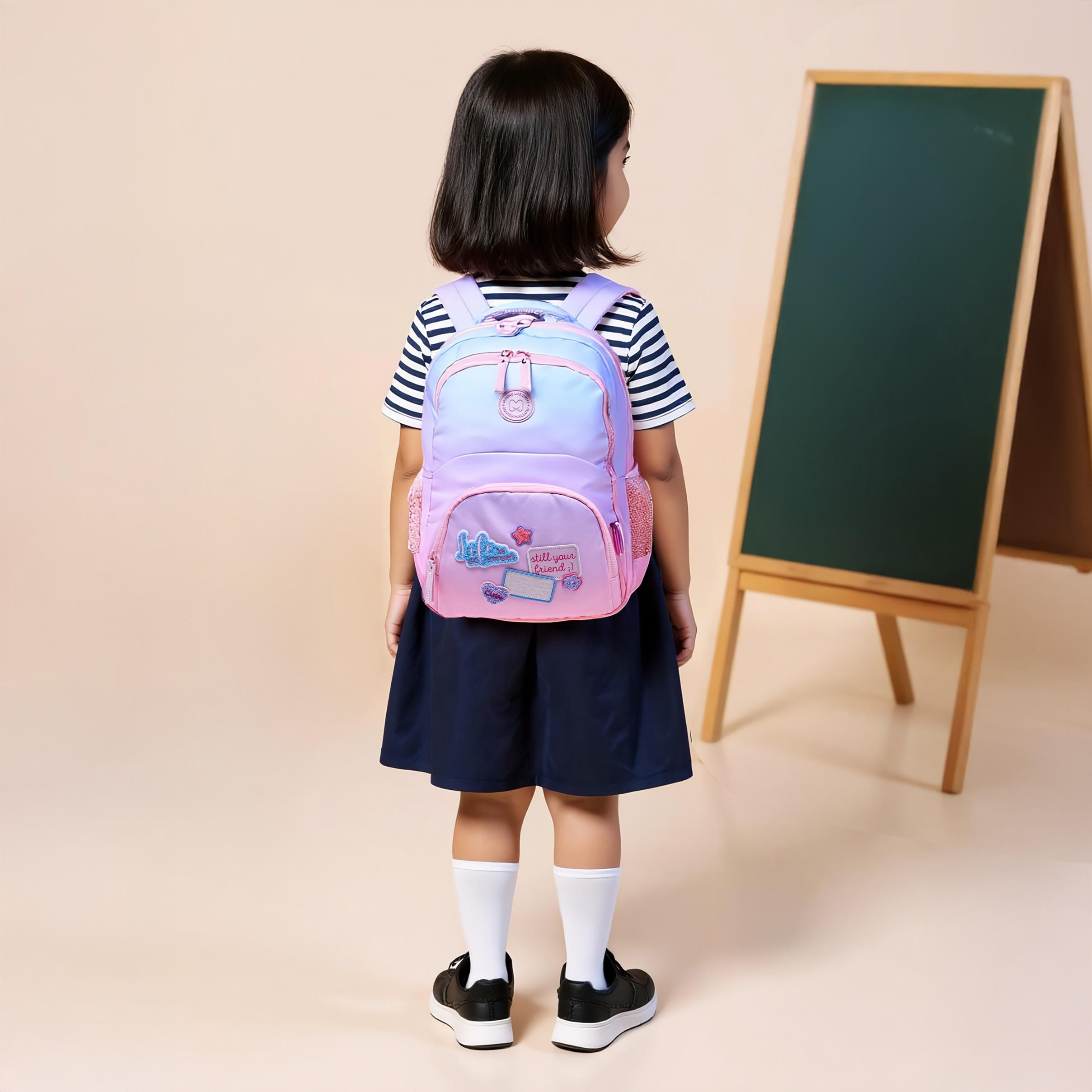 MARSHMALLOW Applique Patch Detail Backpack with Adjustable Shoulder Straps - 33x43x16 cm-school-bagsandbackpacks-backpacks-image-3