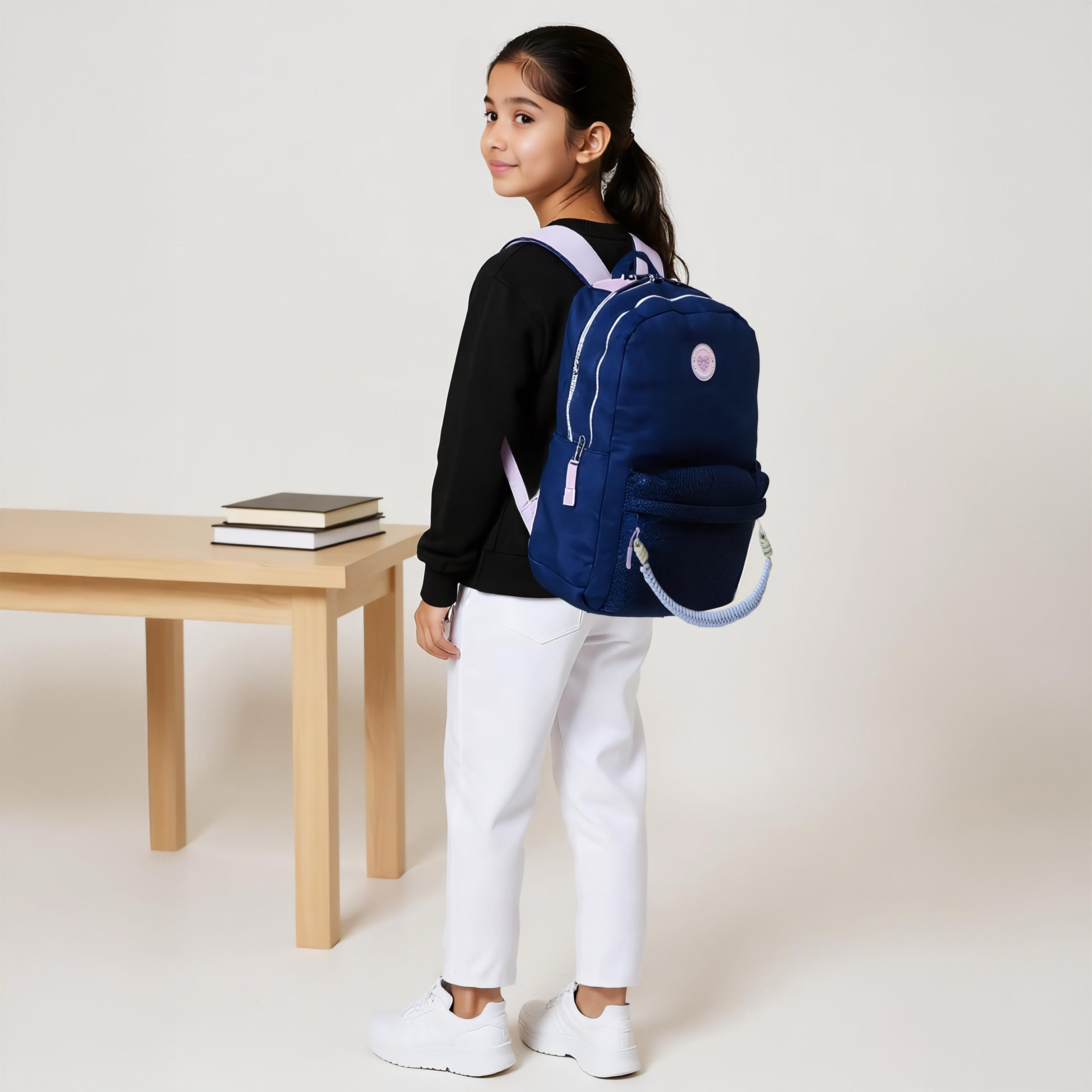 MISS LEMONADE Meshy Solid Backpack with Adjustable Straps and Zip Closure - 33x43x16 cms-school-bagsandbackpacks-backpacks-image-2