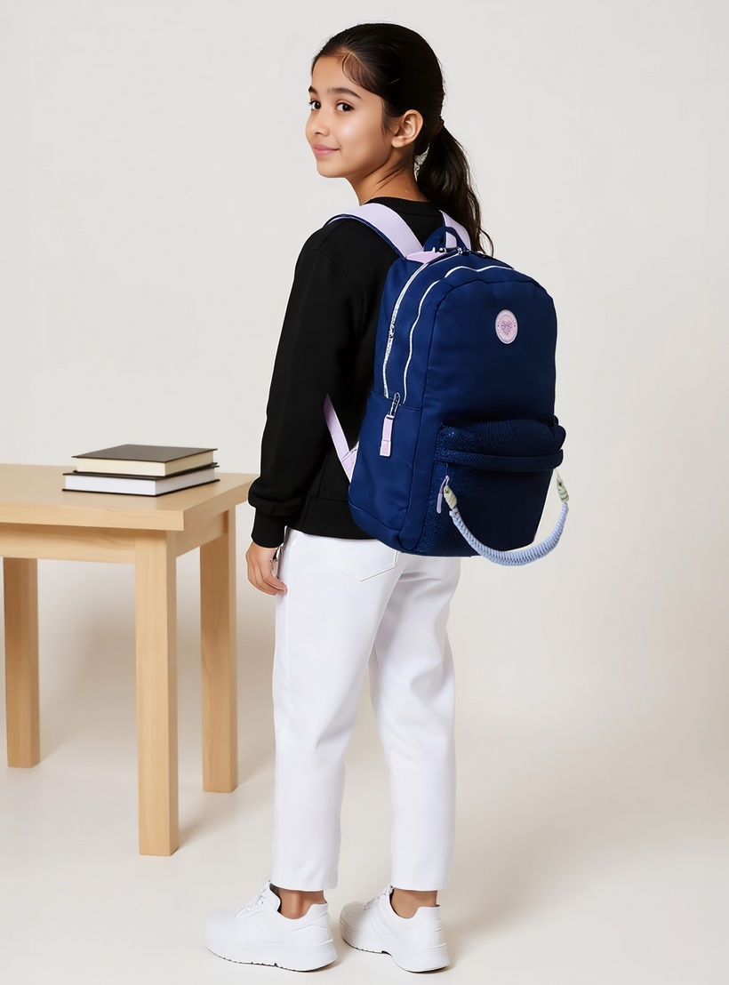 MISS LEMONADE Meshy Solid Backpack with Adjustable Straps and Zip Closure - 33x43x16 cms-school-bagsandbackpacks-backpacks-image-2