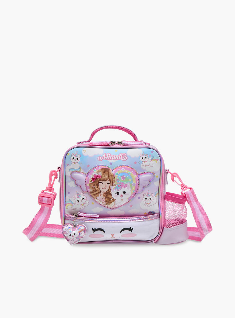 Minmie Caticon Print Lunch Bag with Handle and Zip Closure-school-lunchessentials-lunchbags-image-1