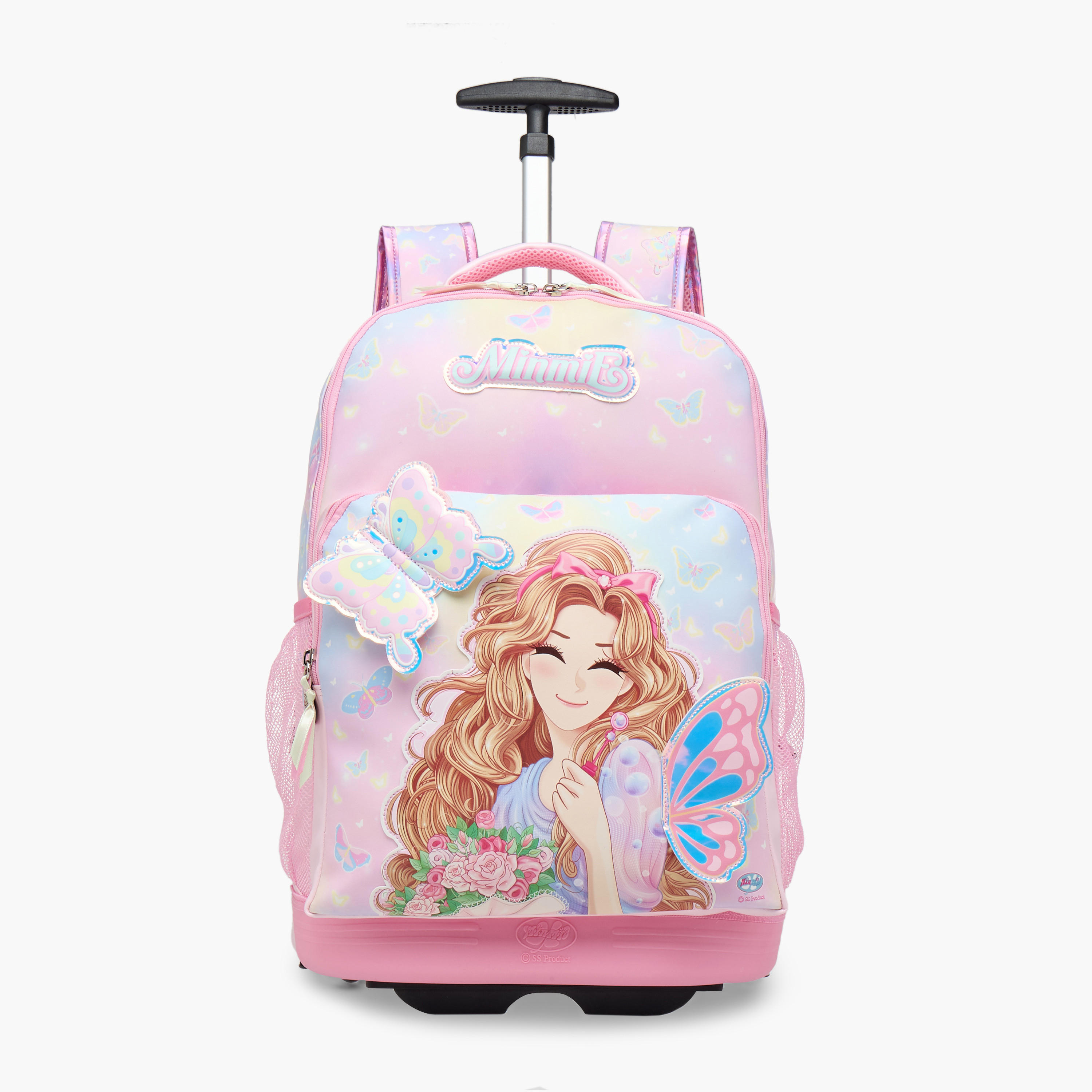 شنطة ترولي للبنات 5-8 سنوات بمقبض قابل للسحب وتصميم فراشة من مينمي - 18 بوصة-school-bagsandbackpacks-trolleybags-image-1