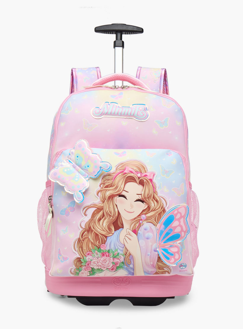 شنطة ترولي للبنات 5-8 سنوات بمقبض قابل للسحب وتصميم فراشة من مينمي - 18 بوصة-school-bagsandbackpacks-trolleybags-image-1