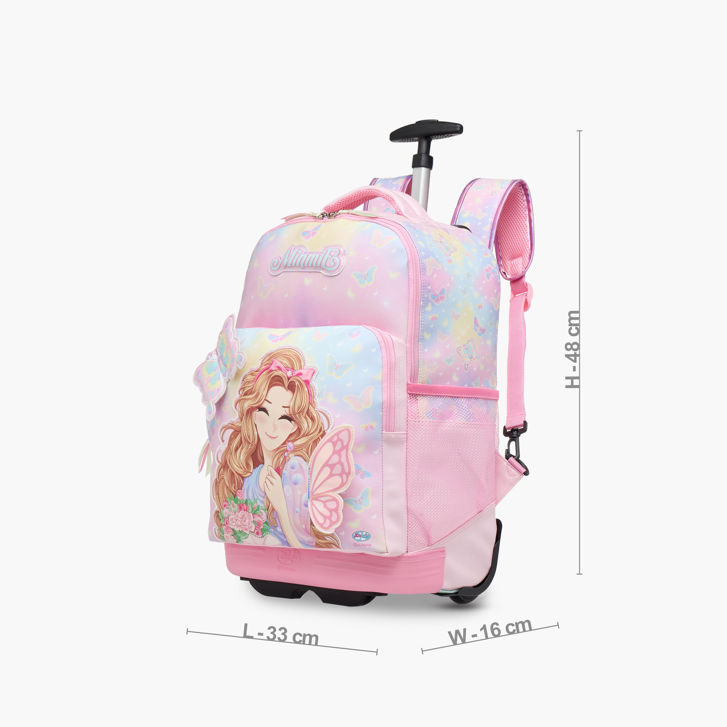 شنطة ترولي للبنات 5-8 سنوات بمقبض قابل للسحب وتصميم فراشة من مينمي - 18 بوصة-school-bagsandbackpacks-trolleybags-image-2