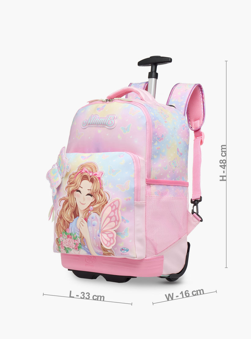شنطة ترولي للبنات 5-8 سنوات بمقبض قابل للسحب وتصميم فراشة من مينمي - 18 بوصة-school-bagsandbackpacks-trolleybags-image-2