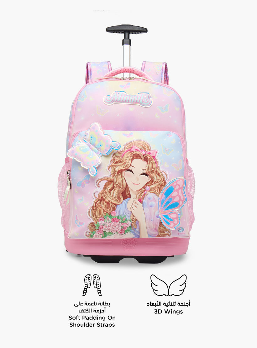 شنطة ترولي للبنات 5-8 سنوات بمقبض قابل للسحب وتصميم فراشة من مينمي - 18 بوصة-school-bagsandbackpacks-trolleybags-image-4