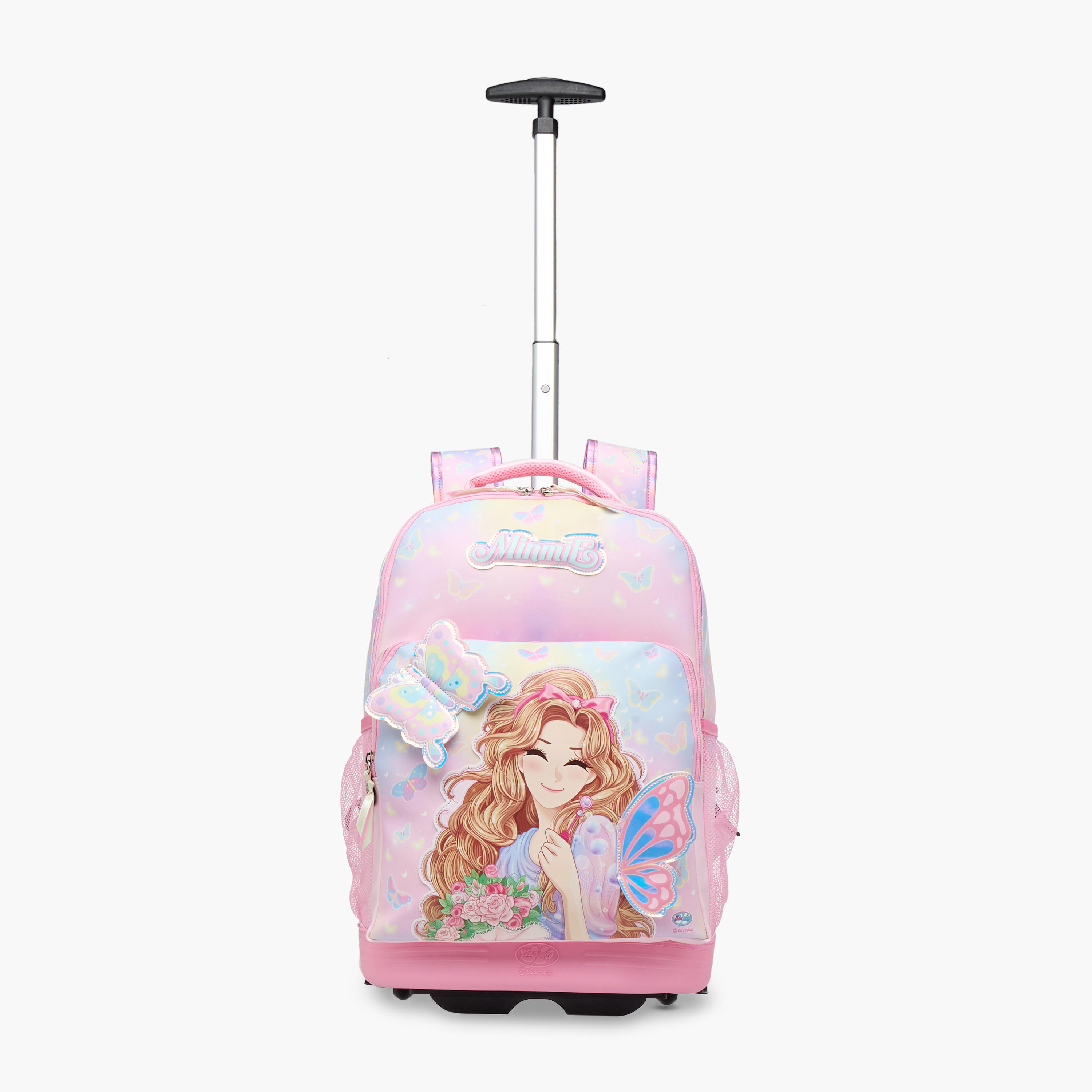 شنطة ترولي للبنات 5-8 سنوات بمقبض قابل للسحب وتصميم فراشة من مينمي - 18 بوصة-school-bagsandbackpacks-trolleybags-image-7