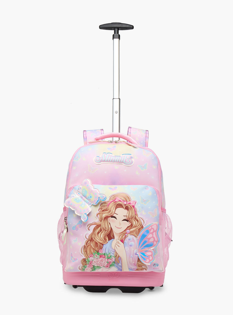 شنطة ترولي للبنات 5-8 سنوات بمقبض قابل للسحب وتصميم فراشة من مينمي - 18 بوصة-school-bagsandbackpacks-trolleybags-image-7