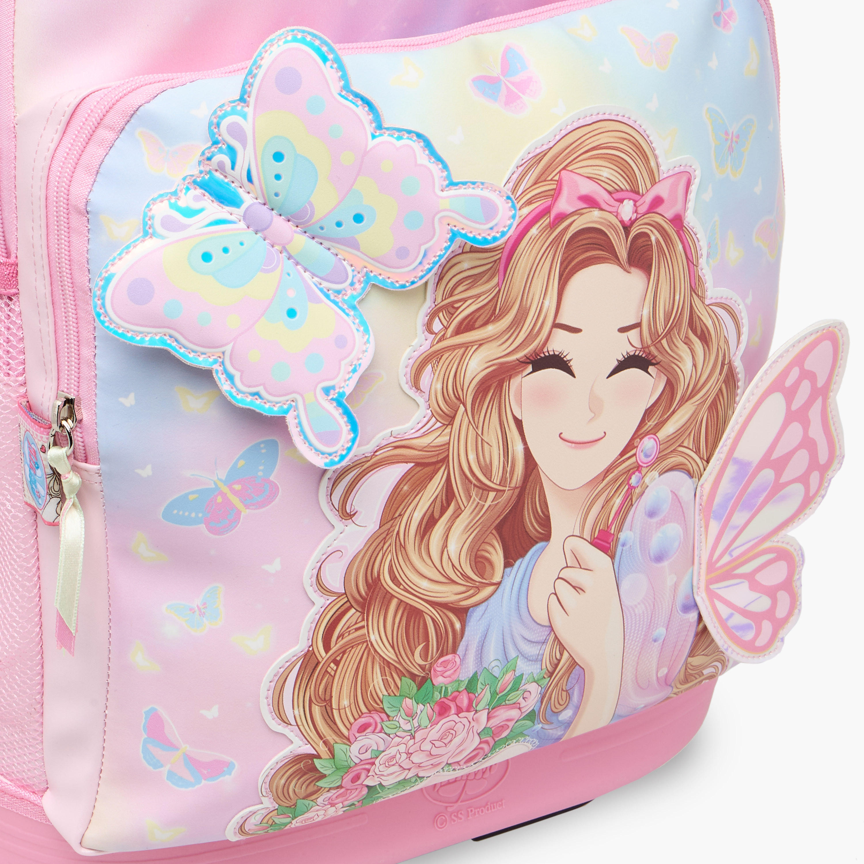 شنطة ترولي للبنات 5-8 سنوات بمقبض قابل للسحب وتصميم فراشة من مينمي - 18 بوصة-school-bagsandbackpacks-trolleybags-image-9