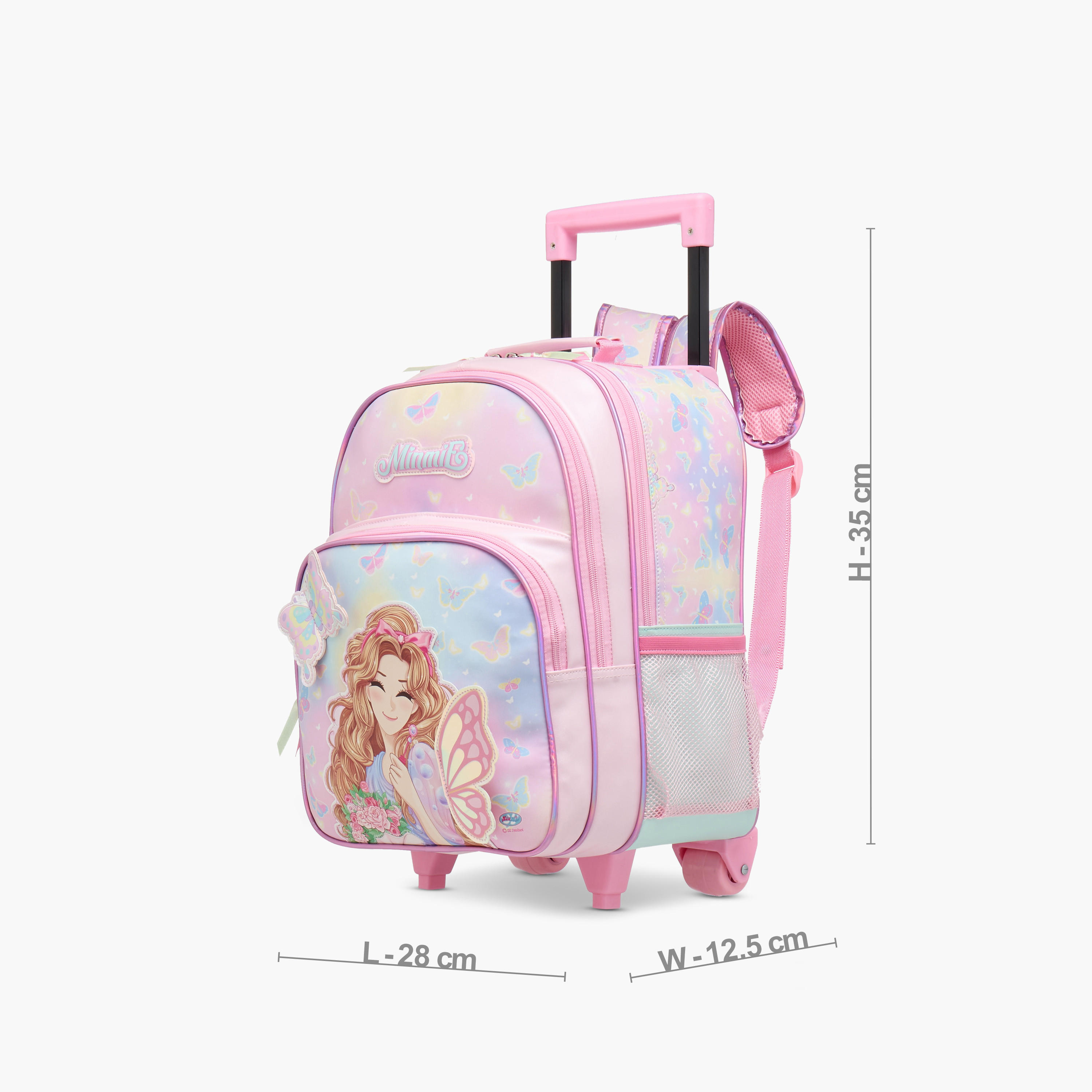 Minmie Butterfly Trolley Bag for Girls 5-8 Years with Retractable Handle – 14 inches-school-bagsandbackpacks-trolleybags-image-2