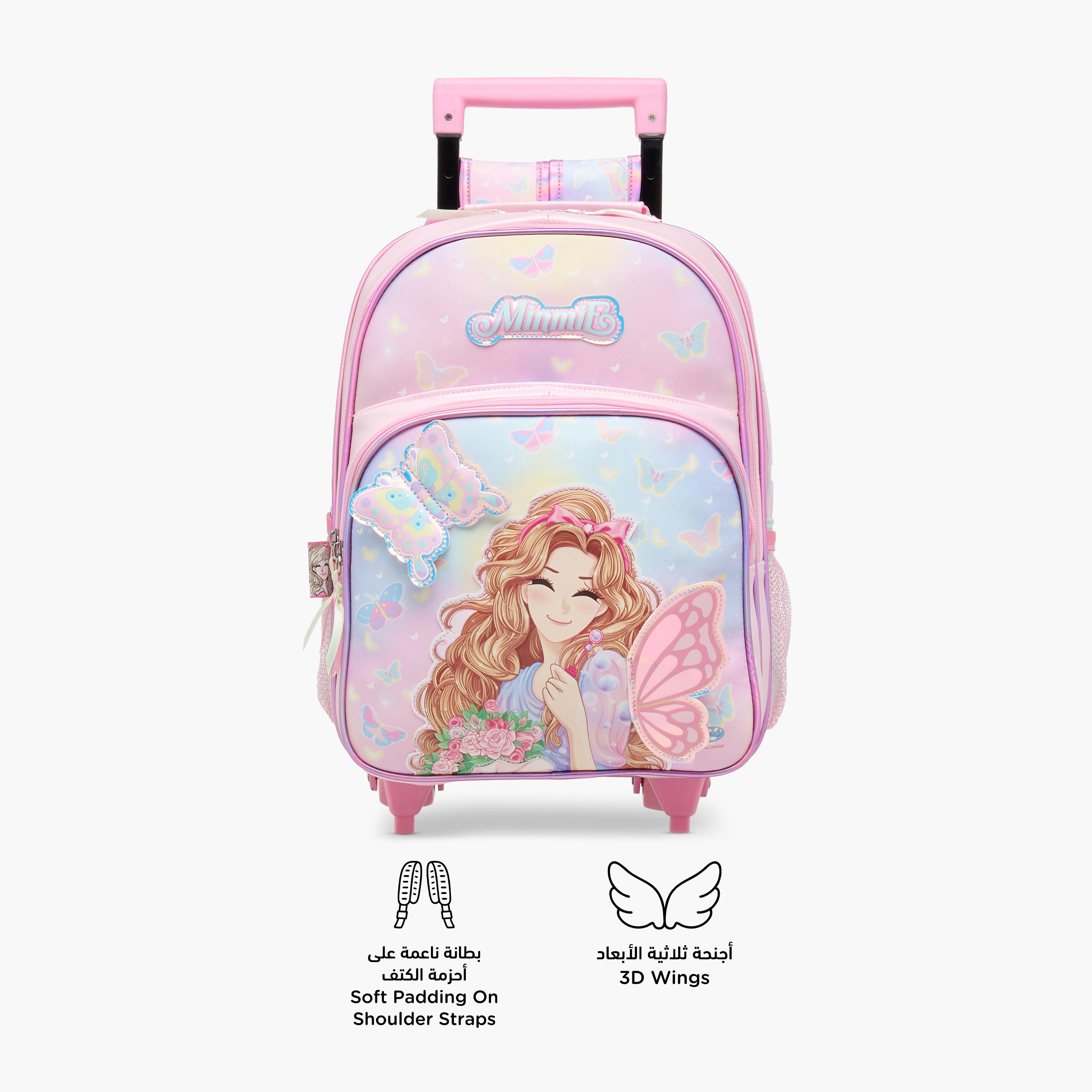 Minmie Butterfly Trolley Bag for Girls 5-8 Years with Retractable Handle – 14 inches-school-bagsandbackpacks-trolleybags-image-4