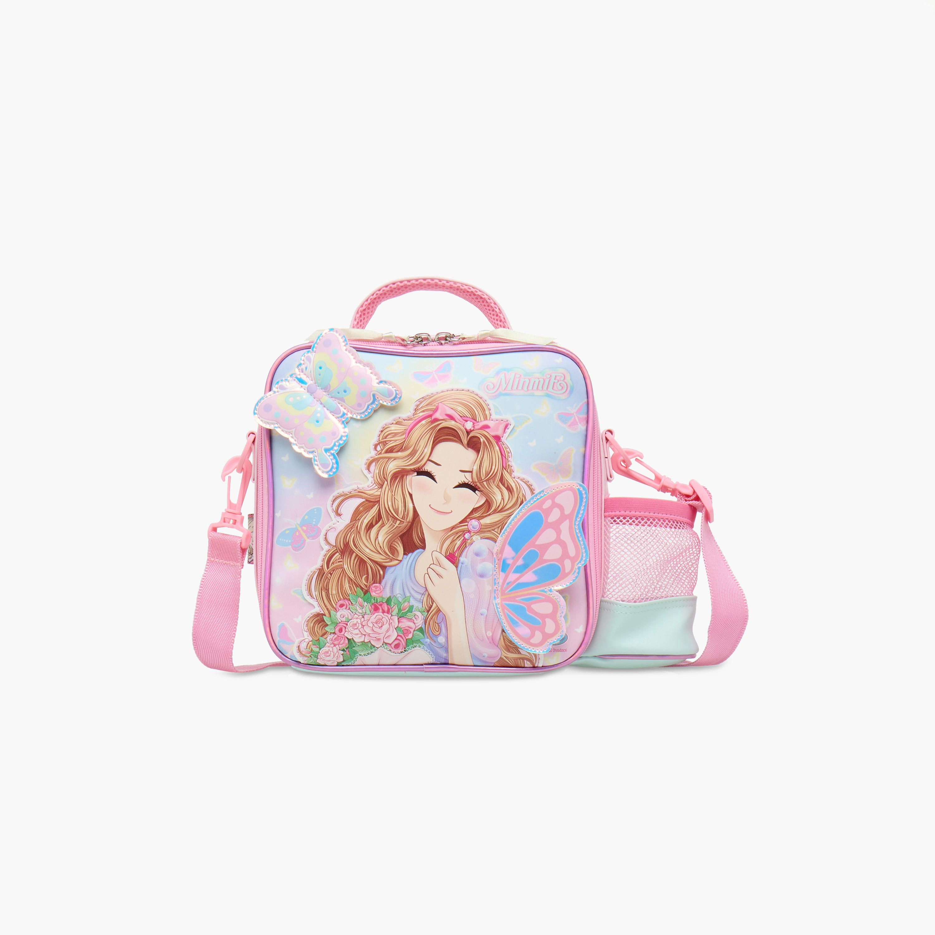 Minmie Butterfly Applique Lunch Bag with Handle and Zip Closure-school-lunchessentials-lunchbags-image-1