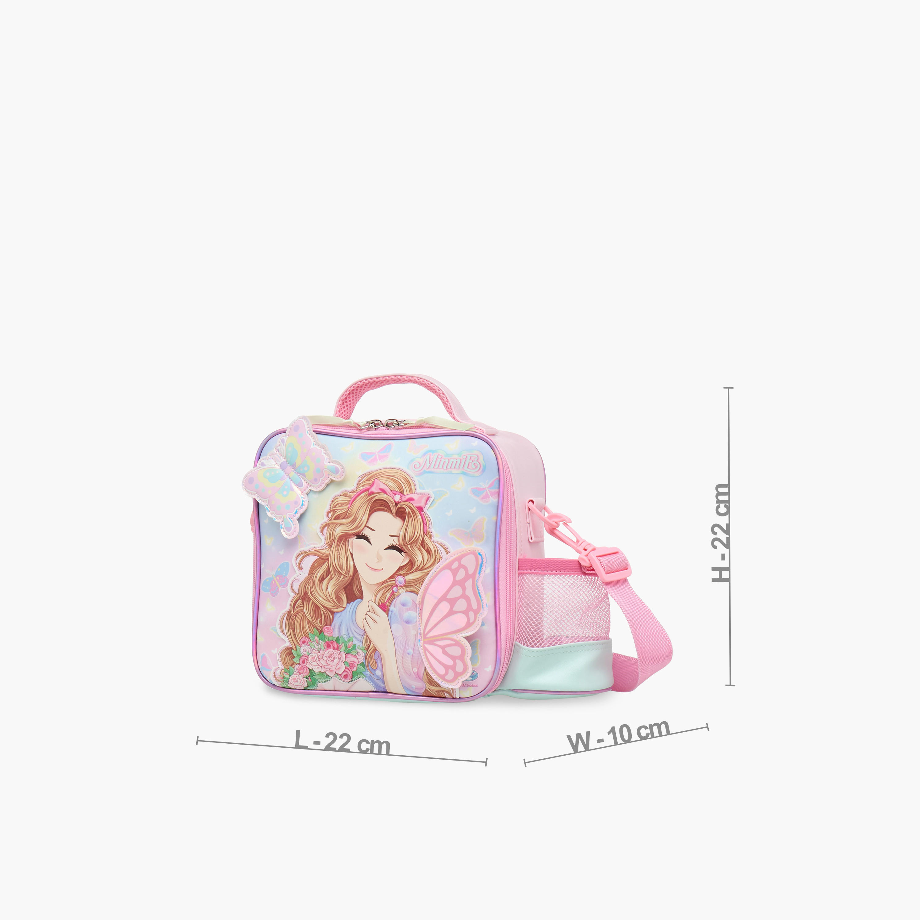 Minmie Butterfly Applique Lunch Bag with Handle and Zip Closure-school-lunchessentials-lunchbags-image-2