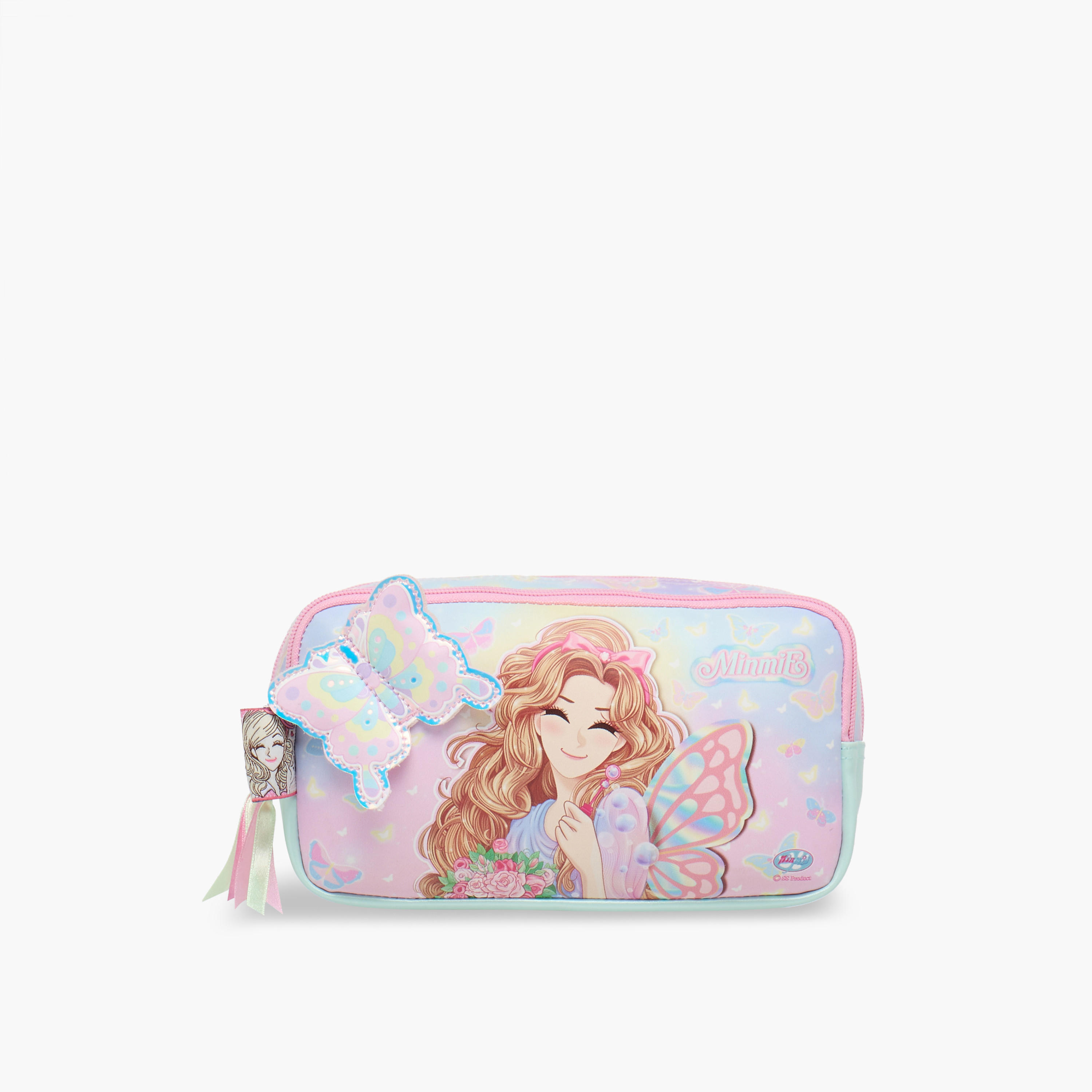 Minmie Butterfly Applique Pencil Pouch with Zip Closure-school-stationery-pencilcases-image-1