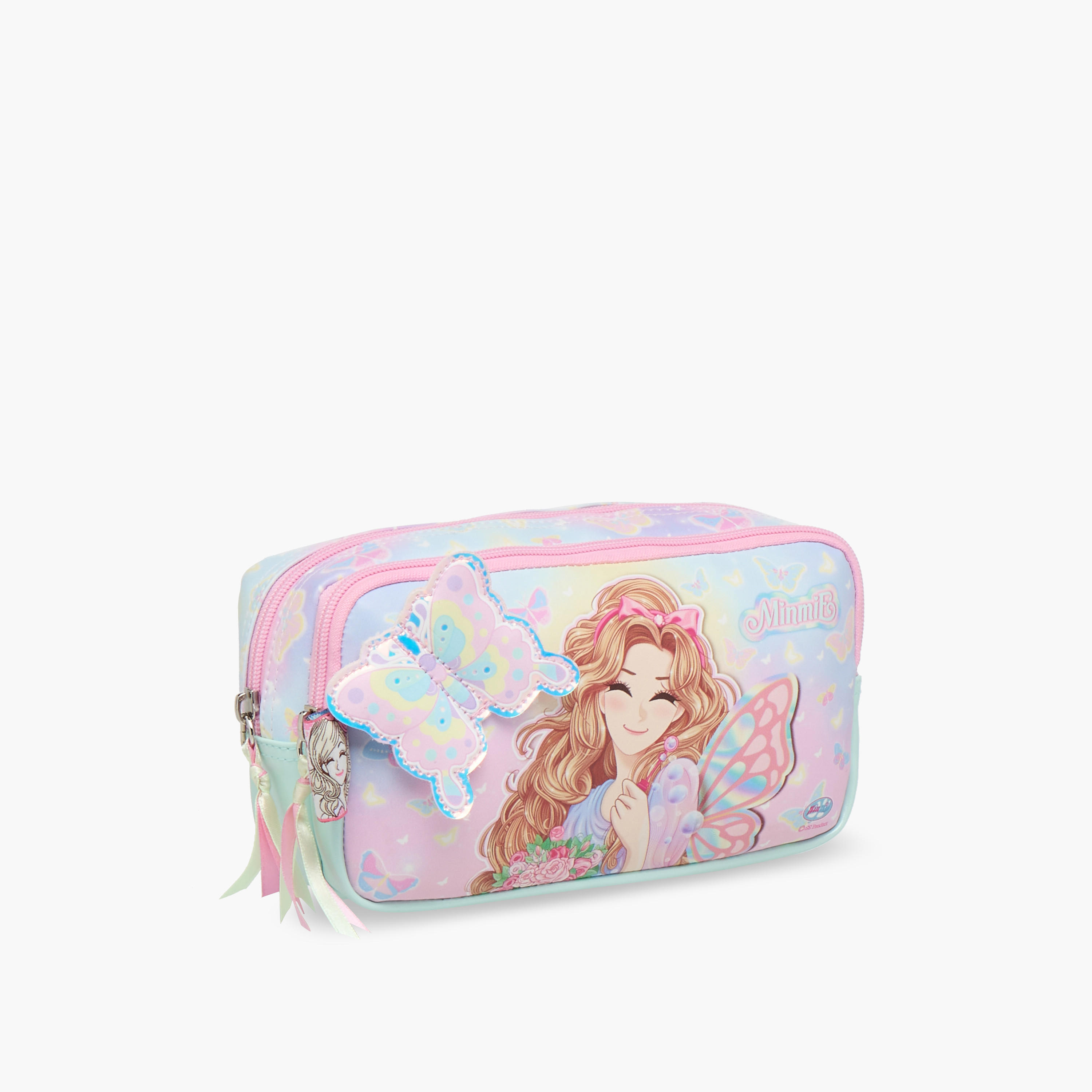Minmie Butterfly Applique Pencil Pouch with Zip Closure-school-stationery-pencilcases-image-2