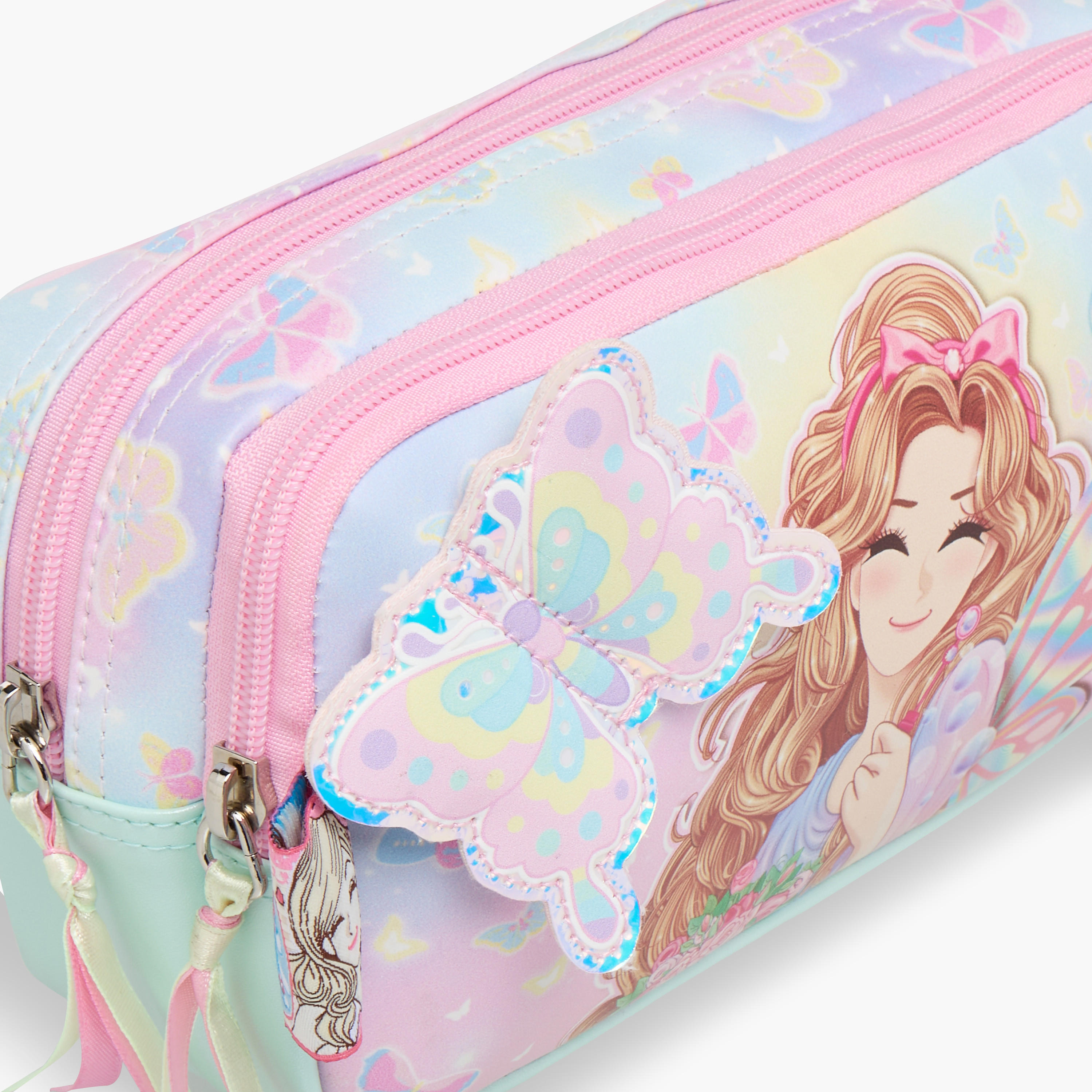 Minmie Butterfly Applique Pencil Pouch with Zip Closure-school-stationery-pencilcases-image-4