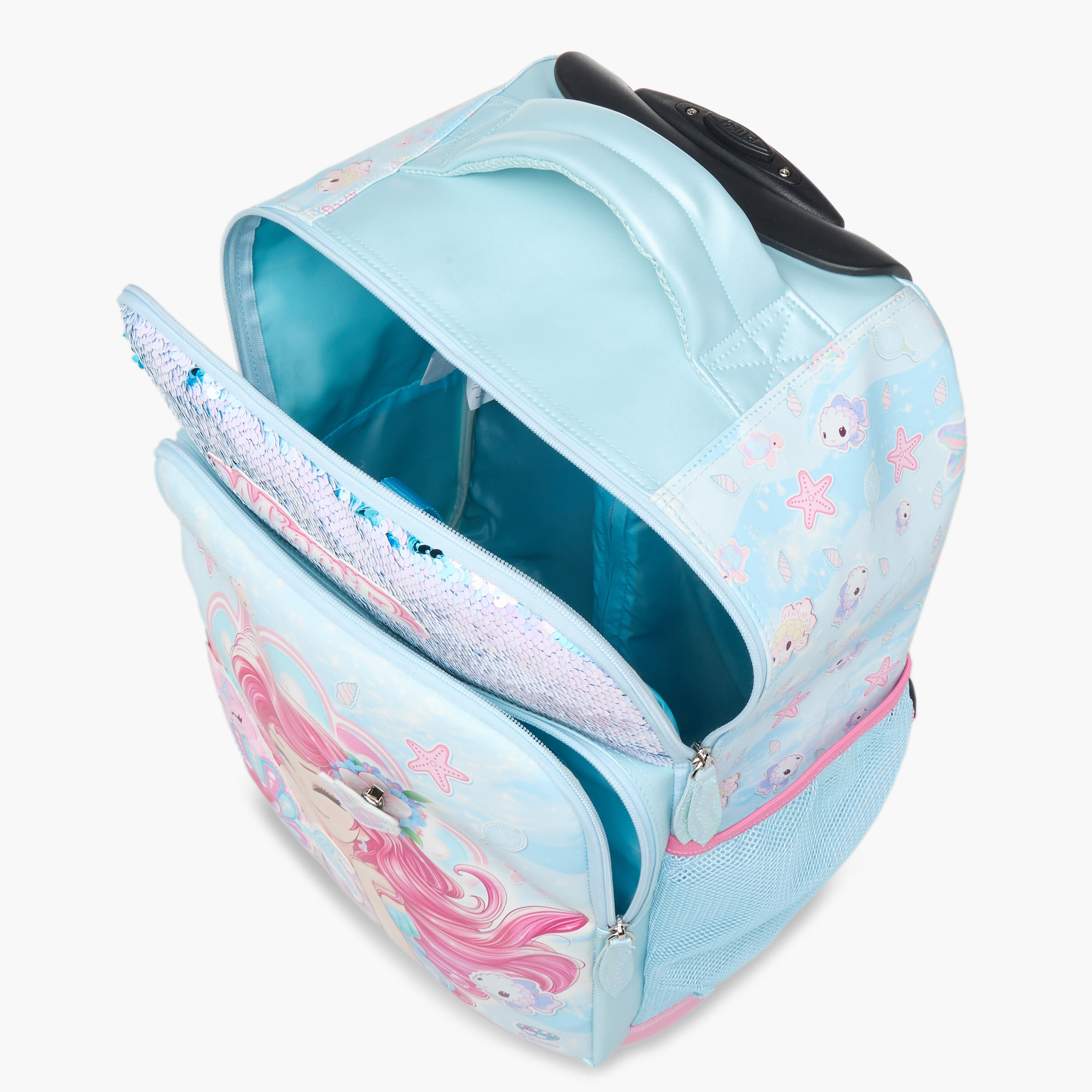 شنطة ترولي للبنات 5-8 سنوات بمقبض قابل للسحب وتصميم ميرميد من مينمي - 18 بوصة-school-bagsandbackpacks-trolleybags-image-14