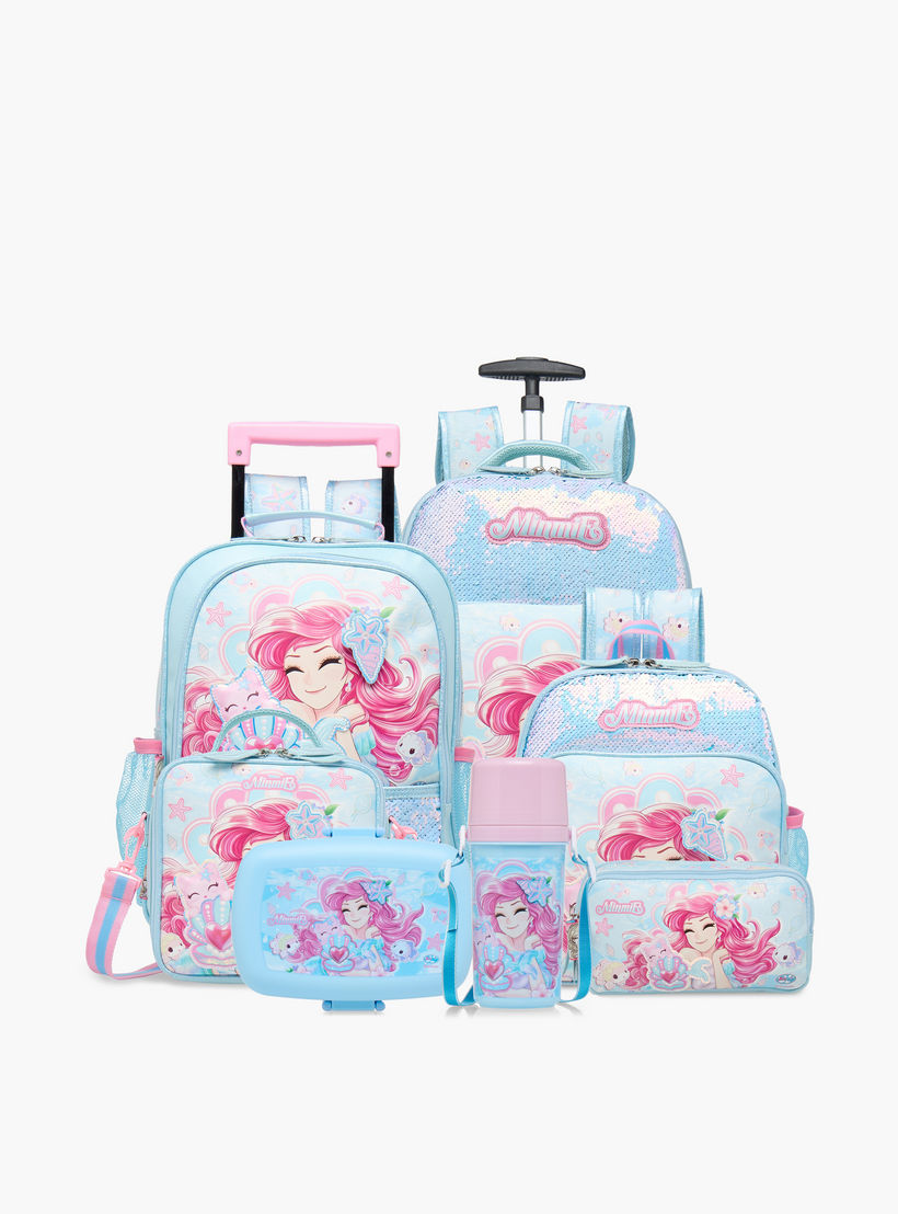 شنطة ترولي للبنات 5-8 سنوات بمقبض قابل للسحب وتصميم ميرميد من مينمي - 18 بوصة-school-bagsandbackpacks-trolleybags-image-16