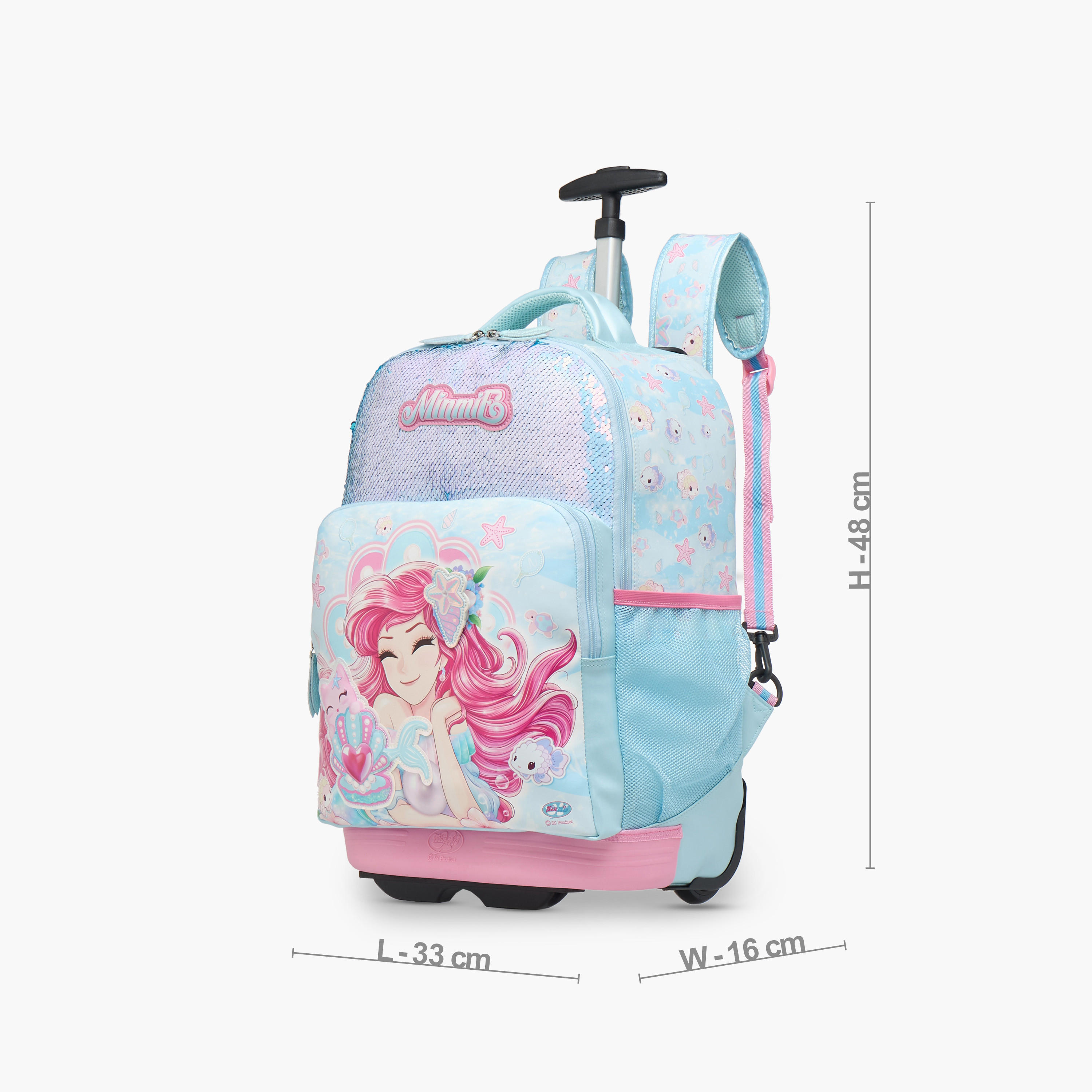 شنطة ترولي للبنات 5-8 سنوات بمقبض قابل للسحب وتصميم ميرميد من مينمي - 18 بوصة-school-bagsandbackpacks-trolleybags-image-2