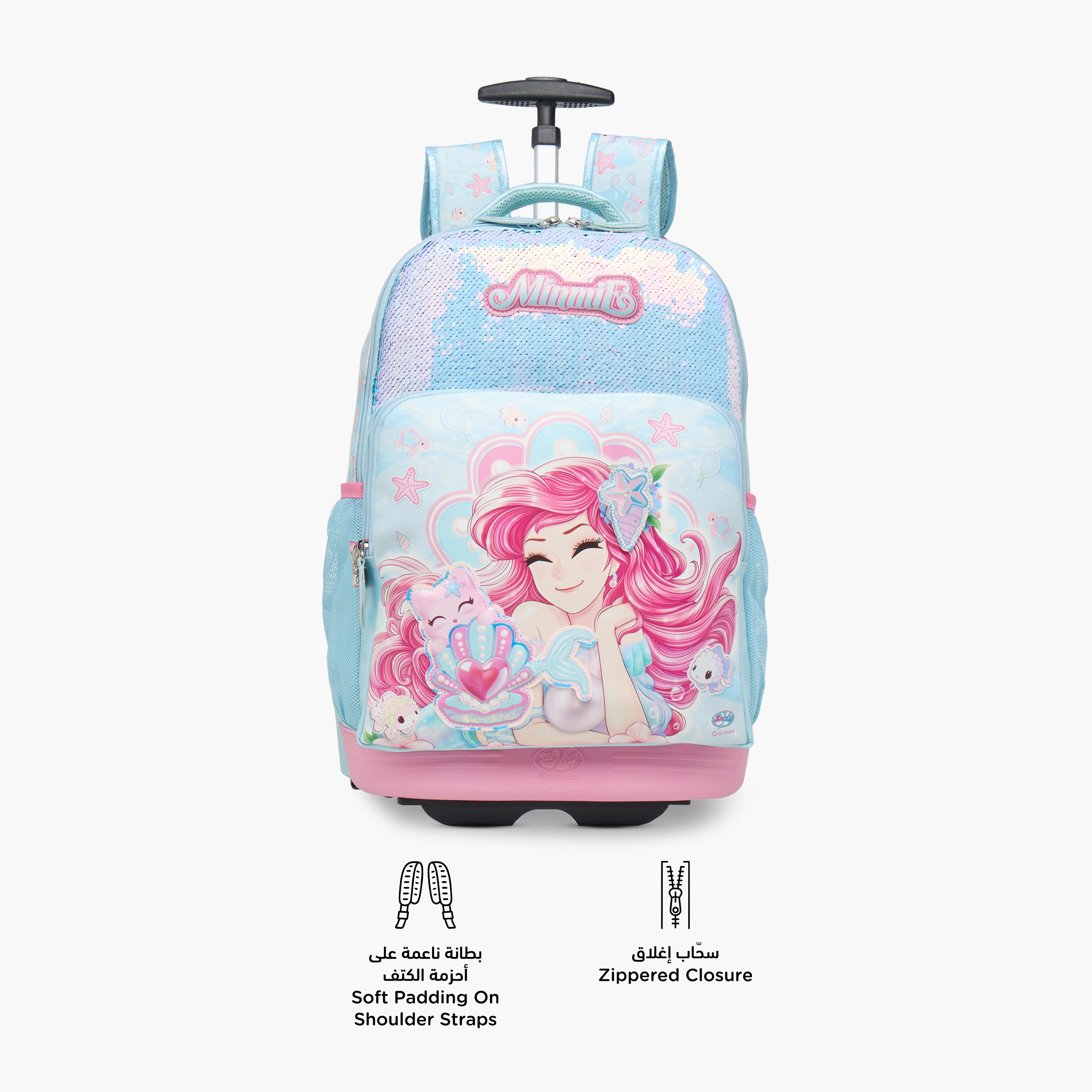 شنطة ترولي للبنات 5-8 سنوات بمقبض قابل للسحب وتصميم ميرميد من مينمي - 18 بوصة-school-bagsandbackpacks-trolleybags-image-4