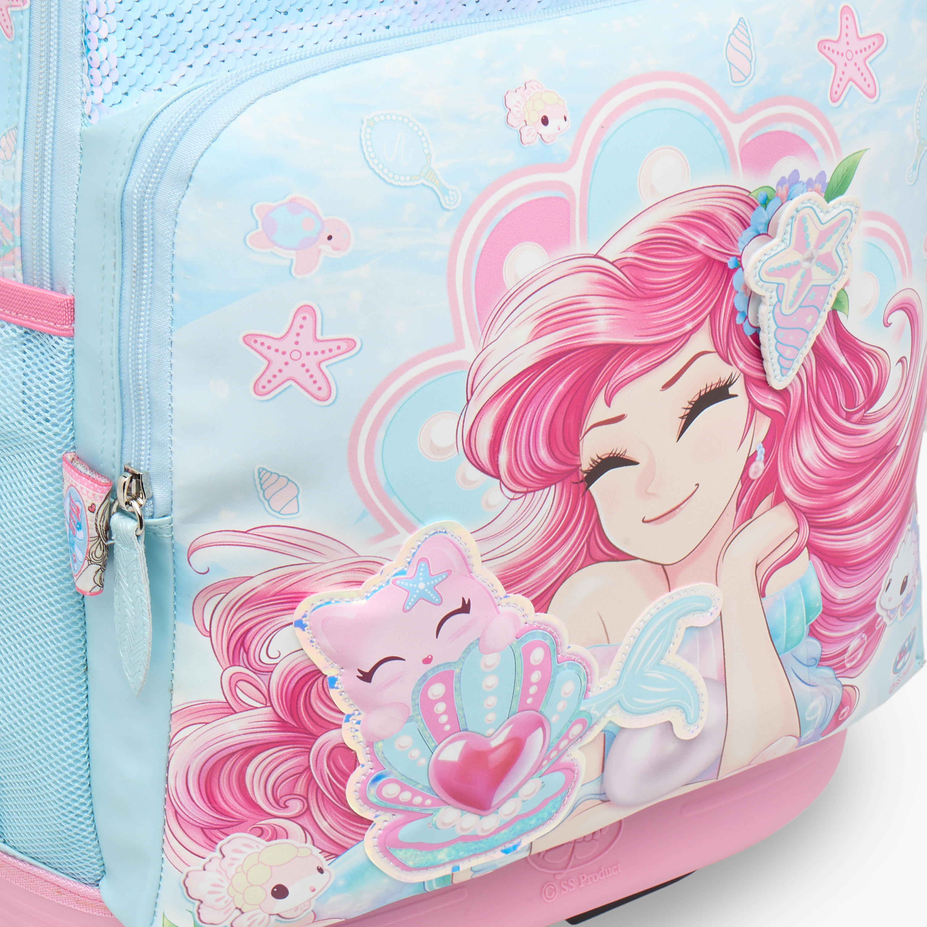 شنطة ترولي للبنات 5-8 سنوات بمقبض قابل للسحب وتصميم ميرميد من مينمي - 18 بوصة-school-bagsandbackpacks-trolleybags-image-9