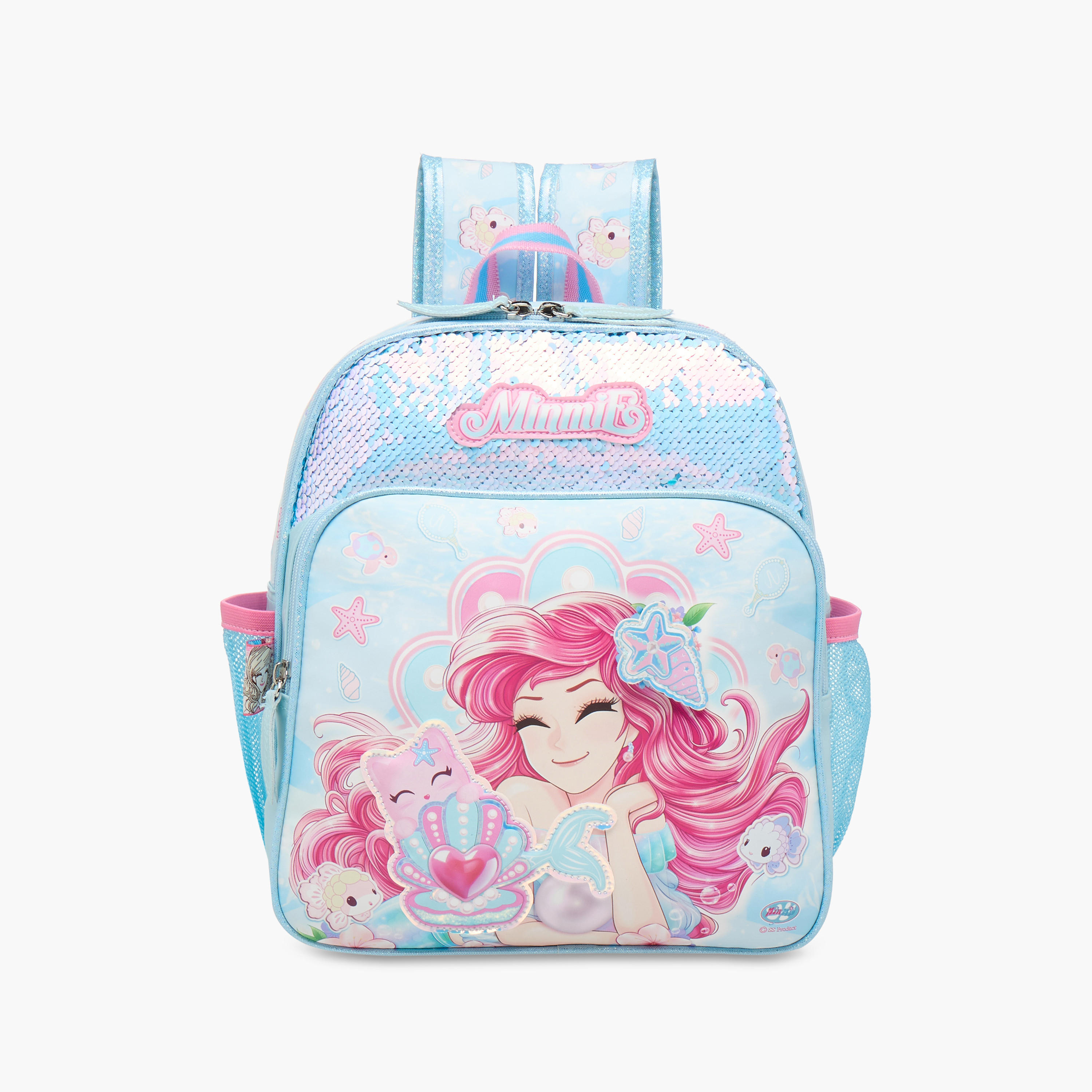 Minmie Mermaid Sequin Print 12-inch Backpack with Adjustable Shoulder Straps - 28x10x30 cms-school-bagsandbackpacks-backpacks-image-1