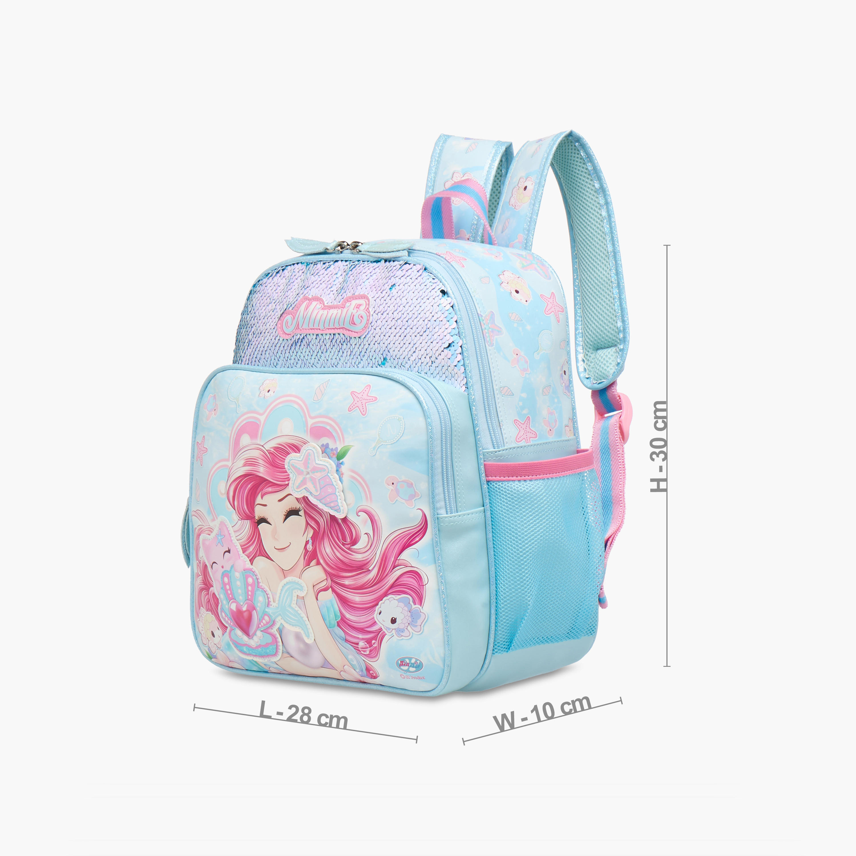Minmie Mermaid Sequin Print 12-inch Backpack with Adjustable Shoulder Straps - 28x10x30 cms-school-bagsandbackpacks-backpacks-image-2